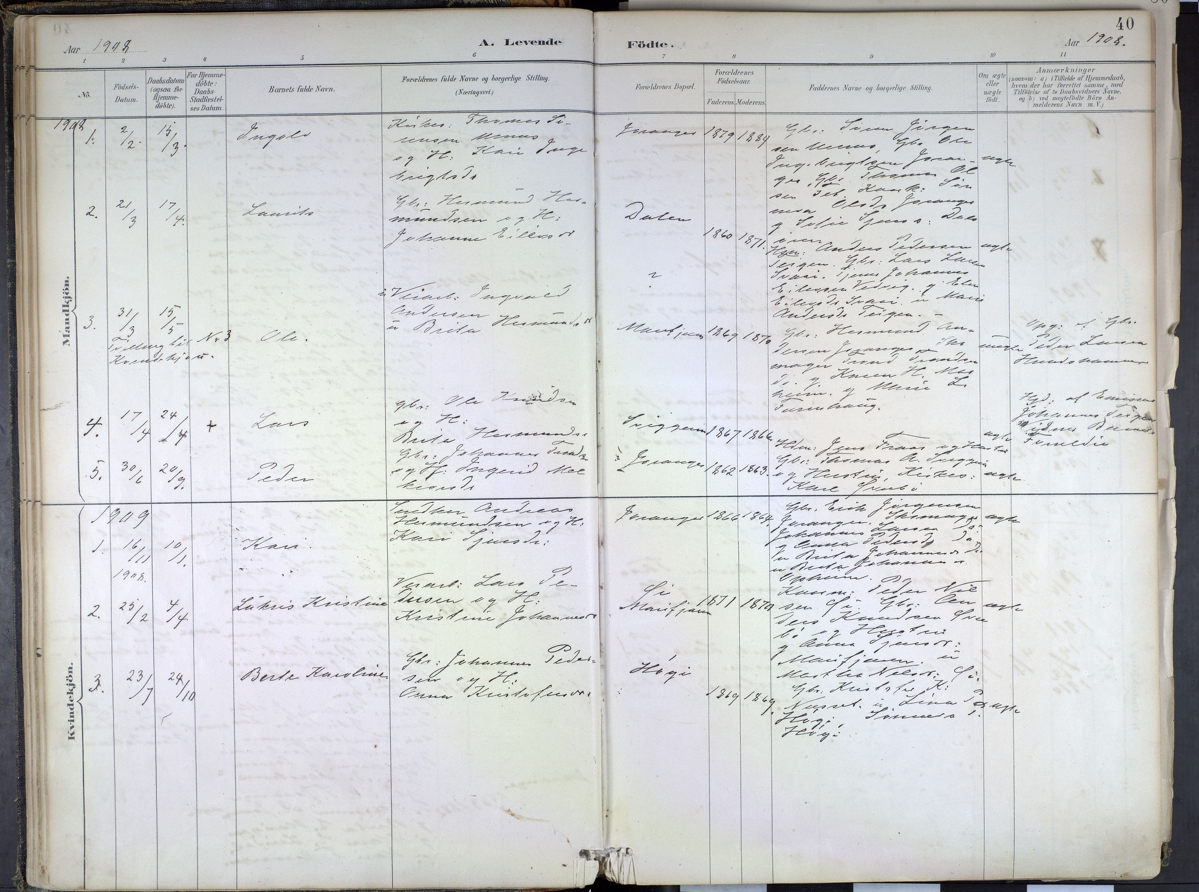 Hafslo sokneprestembete, SAB/A-80301/H/Haa/Haae/L0001: Parish register (official) no. E 1, 1886-1934, p. 40