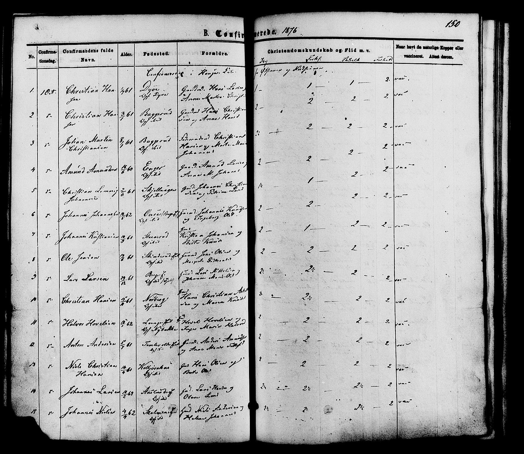 Nordre Land prestekontor, SAH/PREST-124/H/Ha/Haa/L0002: Parish register (official) no. 2, 1872-1881, p. 150