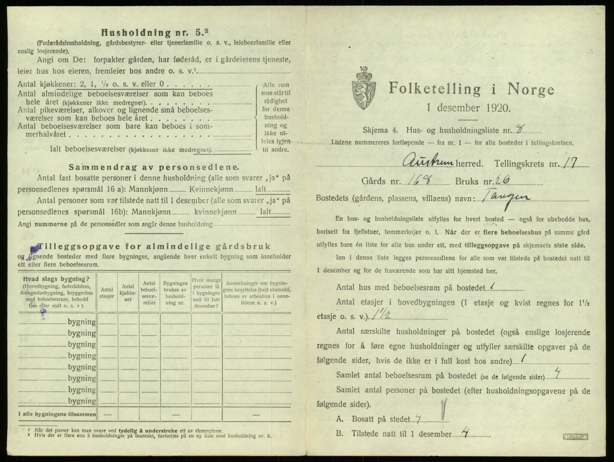 SAB, 1920 census for Austrheim, 1920, p. 781