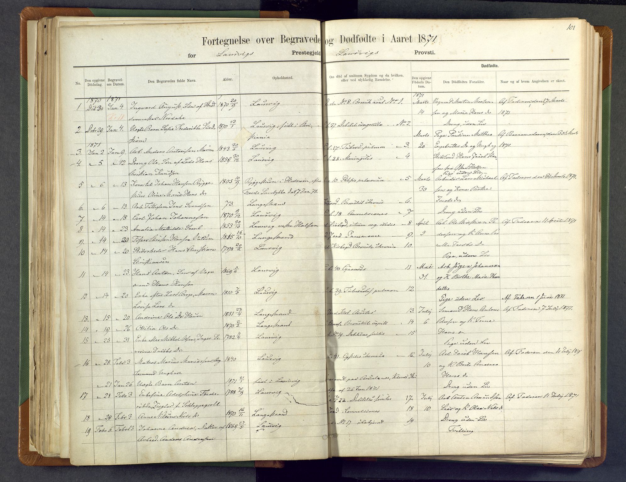 Larvik kirkebøker, SAKO/A-352/F/Fa/L0007: Parish register (official) no. I 7, 1871-1883, p. 101