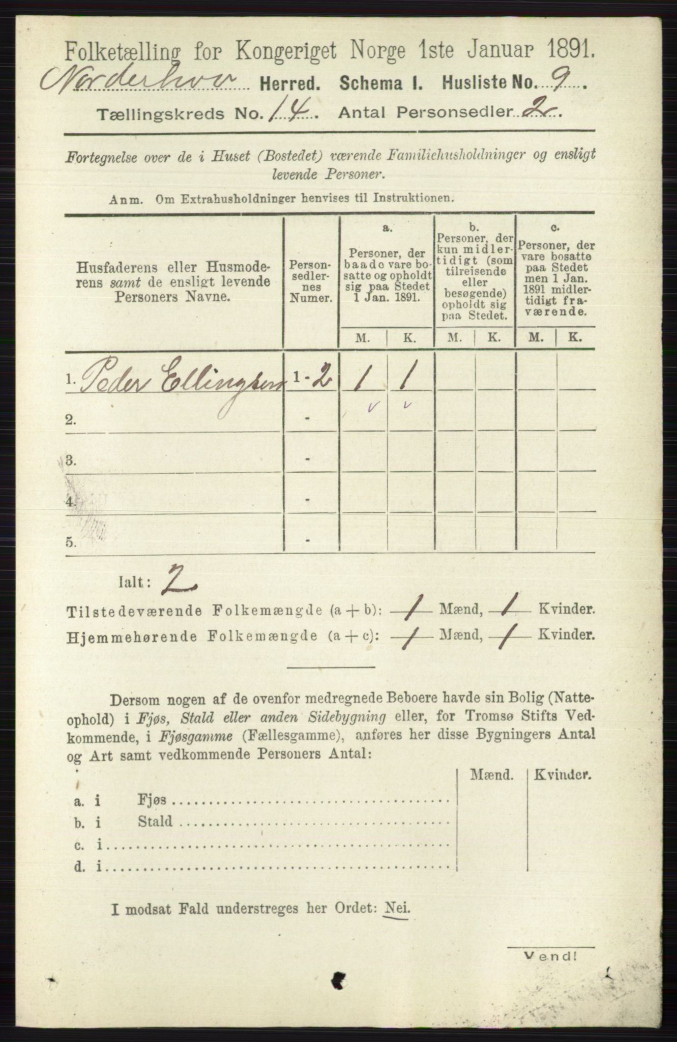 RA, 1891 census for 0613 Norderhov, 1891, p. 9303