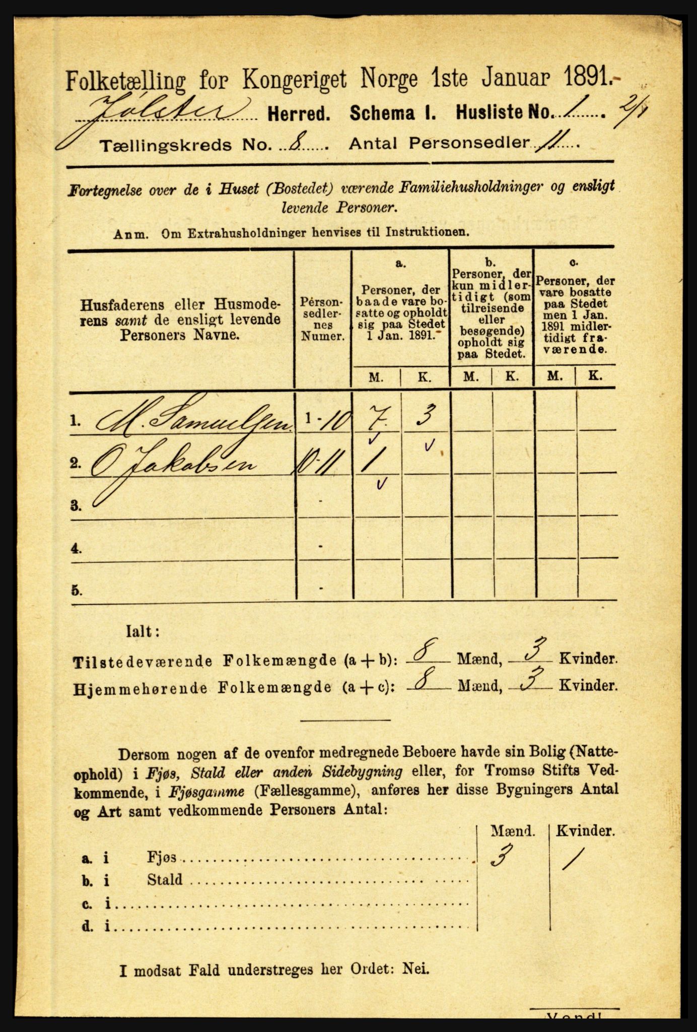 RA, 1891 census for 1431 Jølster, 1891, p. 2763