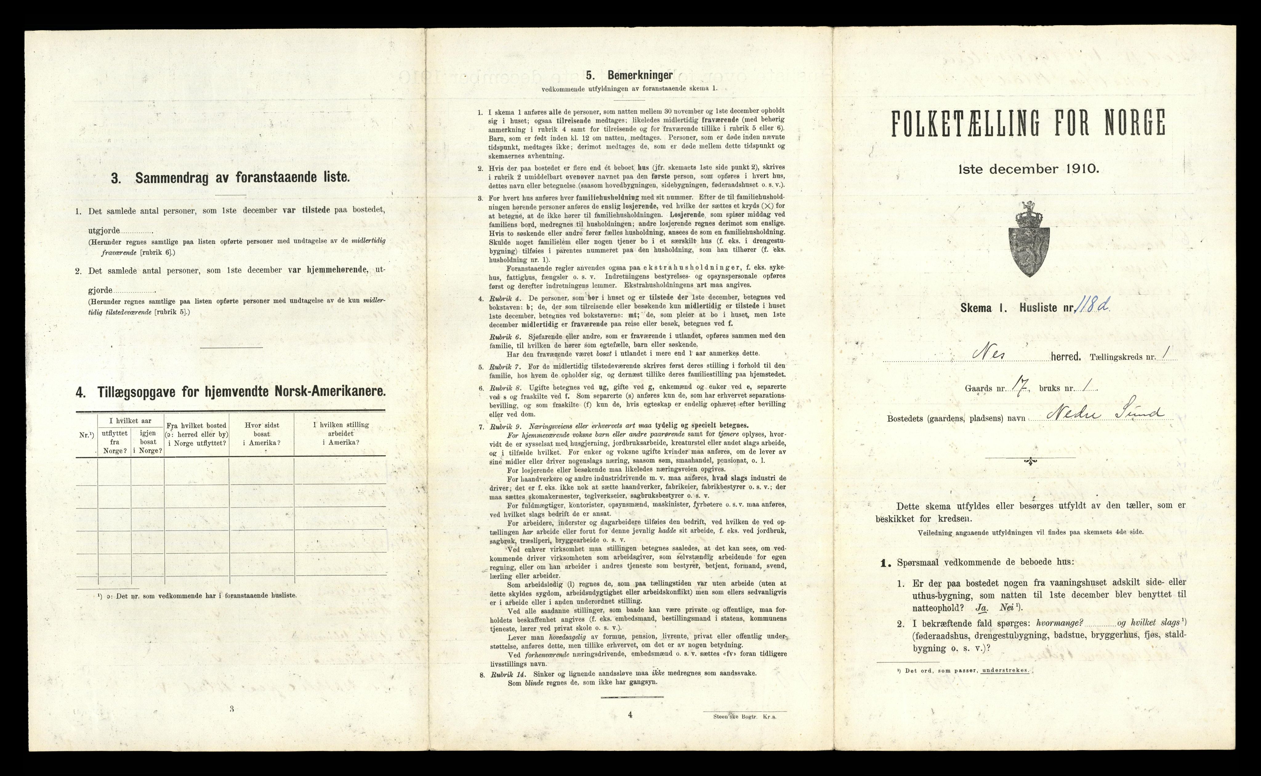 RA, 1910 census for Nes, 1910, p. 277