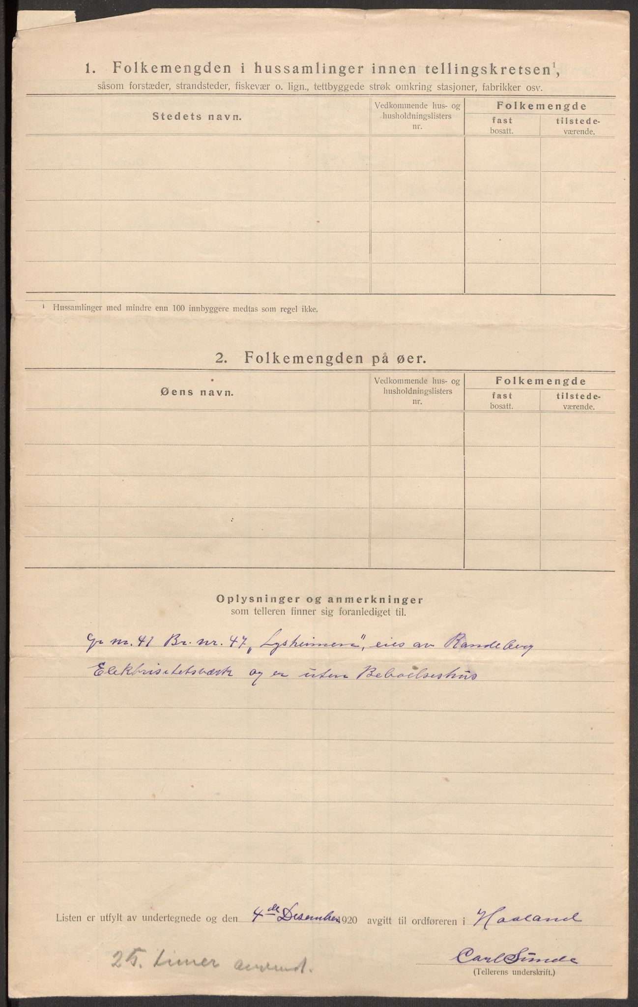 SAST, 1920 census for Håland, 1920, p. 50