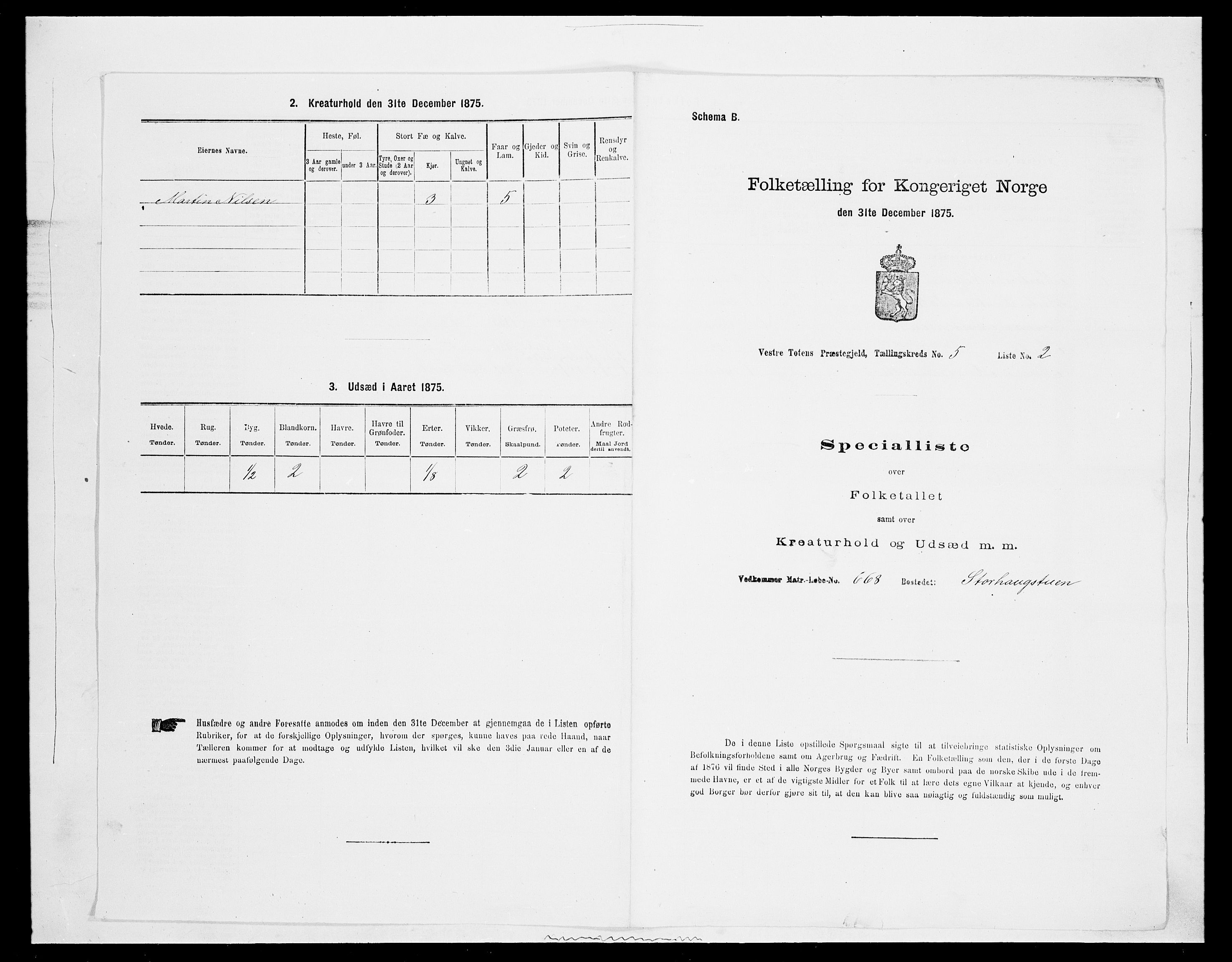 SAH, 1875 census for 0529P Vestre Toten, 1875, p. 909