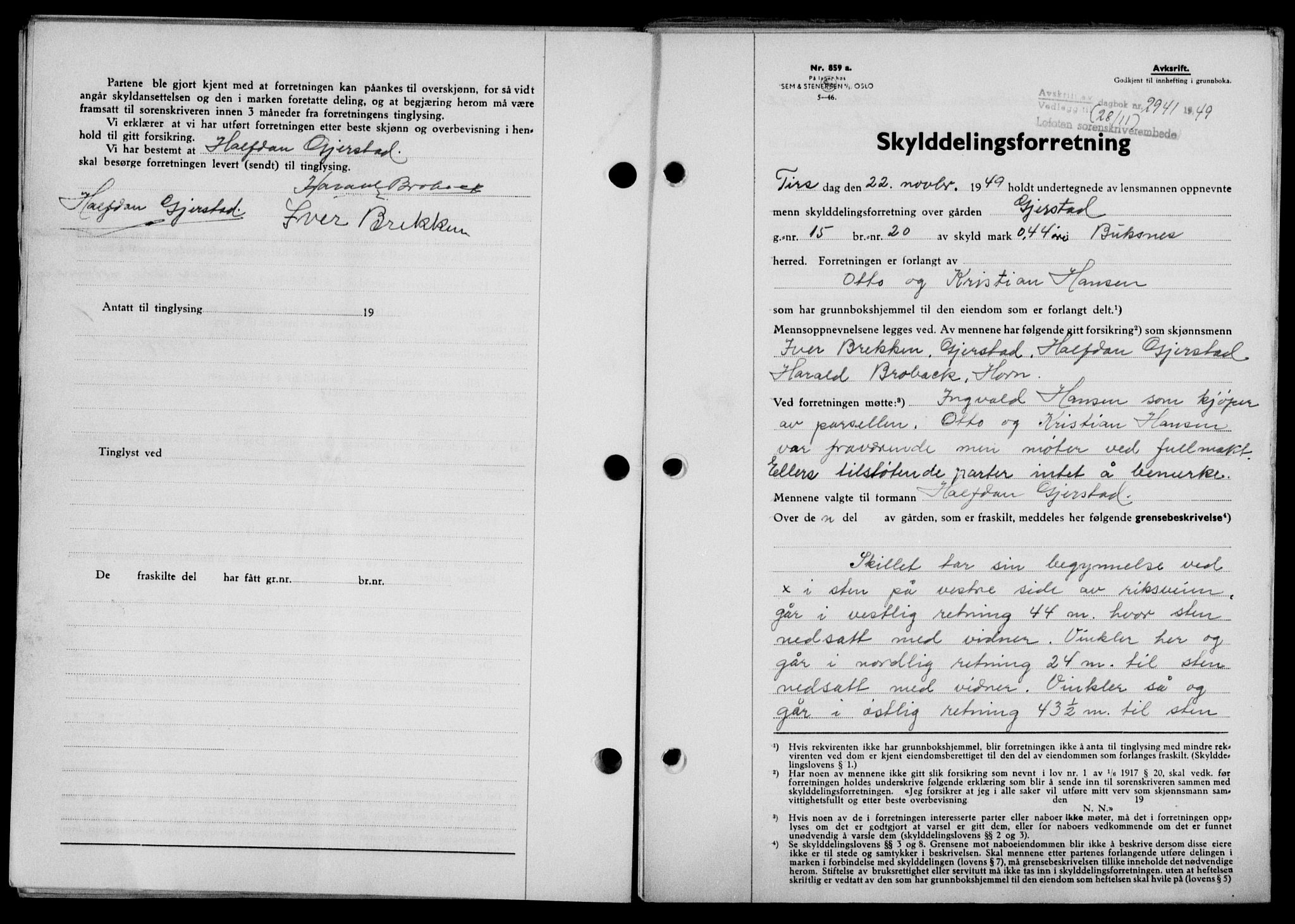 Lofoten sorenskriveri, SAT/A-0017/1/2/2C/L0022a: Mortgage book no. 22a, 1949-1950, Diary no: : 2941/1949