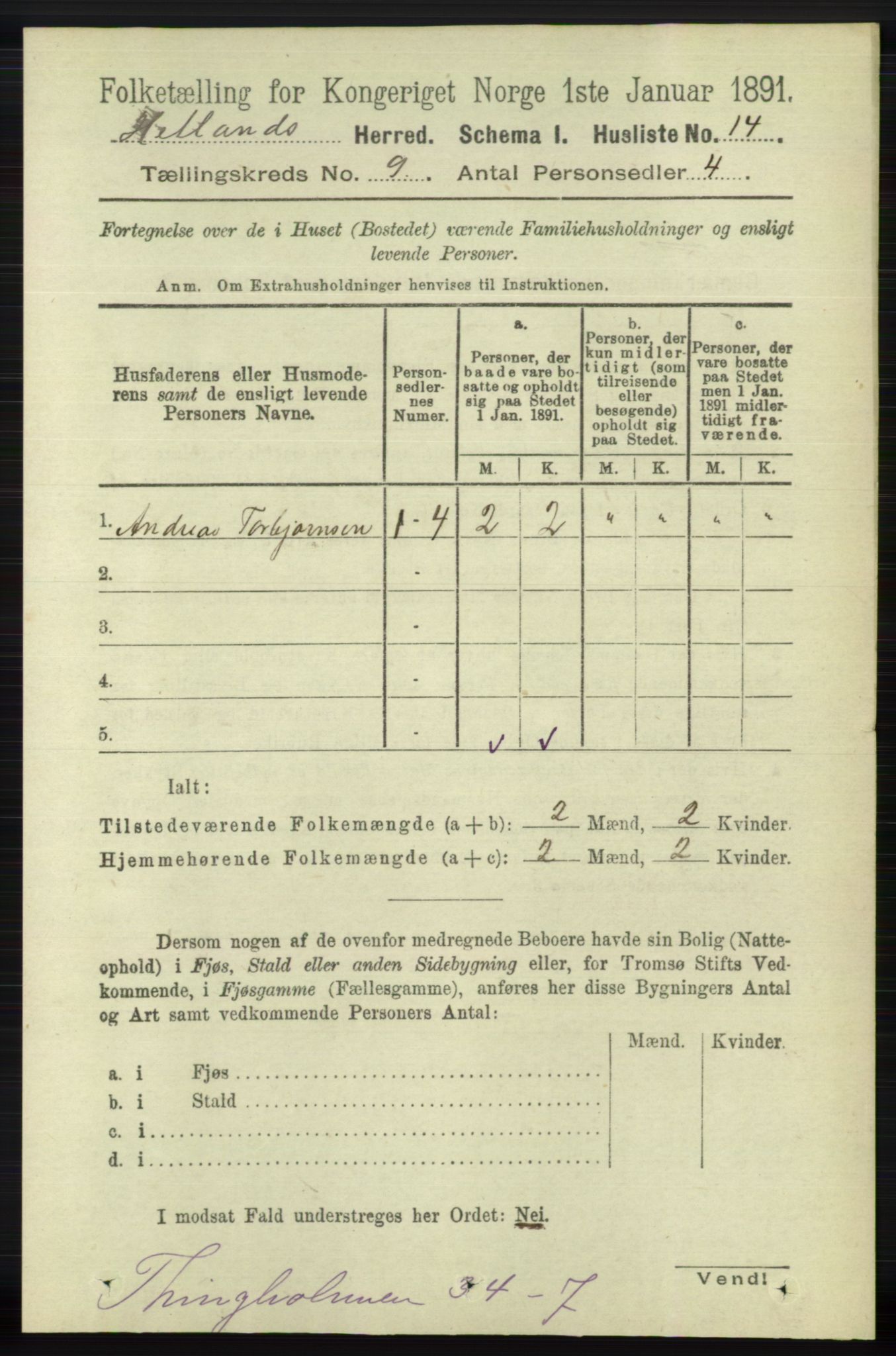 RA, 1891 census for 1126 Hetland, 1891, p. 5019