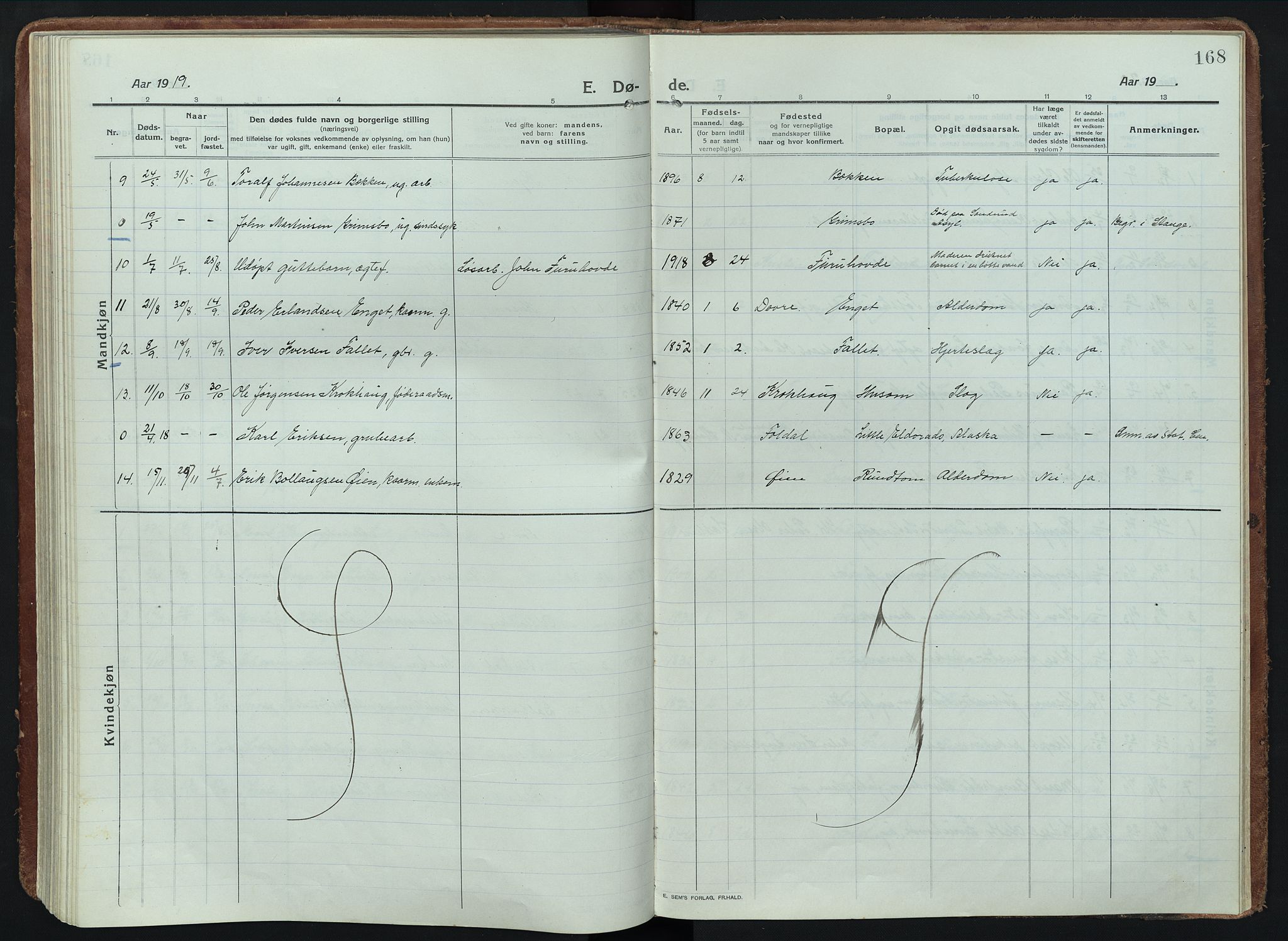 Alvdal prestekontor, AV/SAH-PREST-060/H/Ha/Haa/L0005: Parish register (official) no. 5, 1913-1930, p. 168