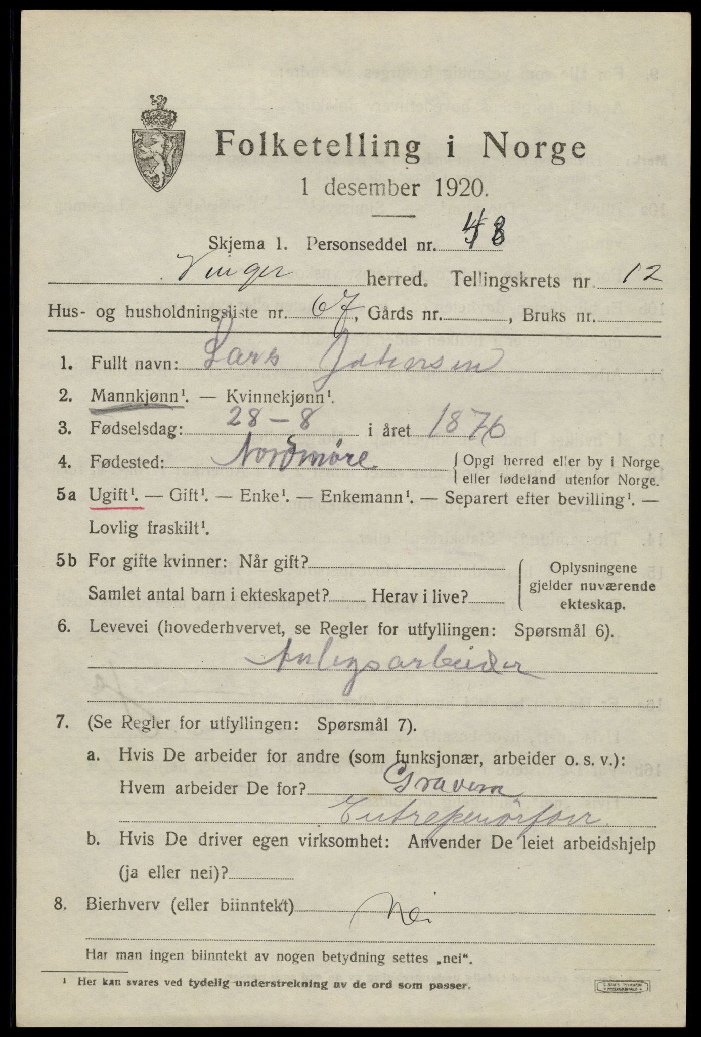 SAH, 1920 census for Vinger, 1920, p. 11082