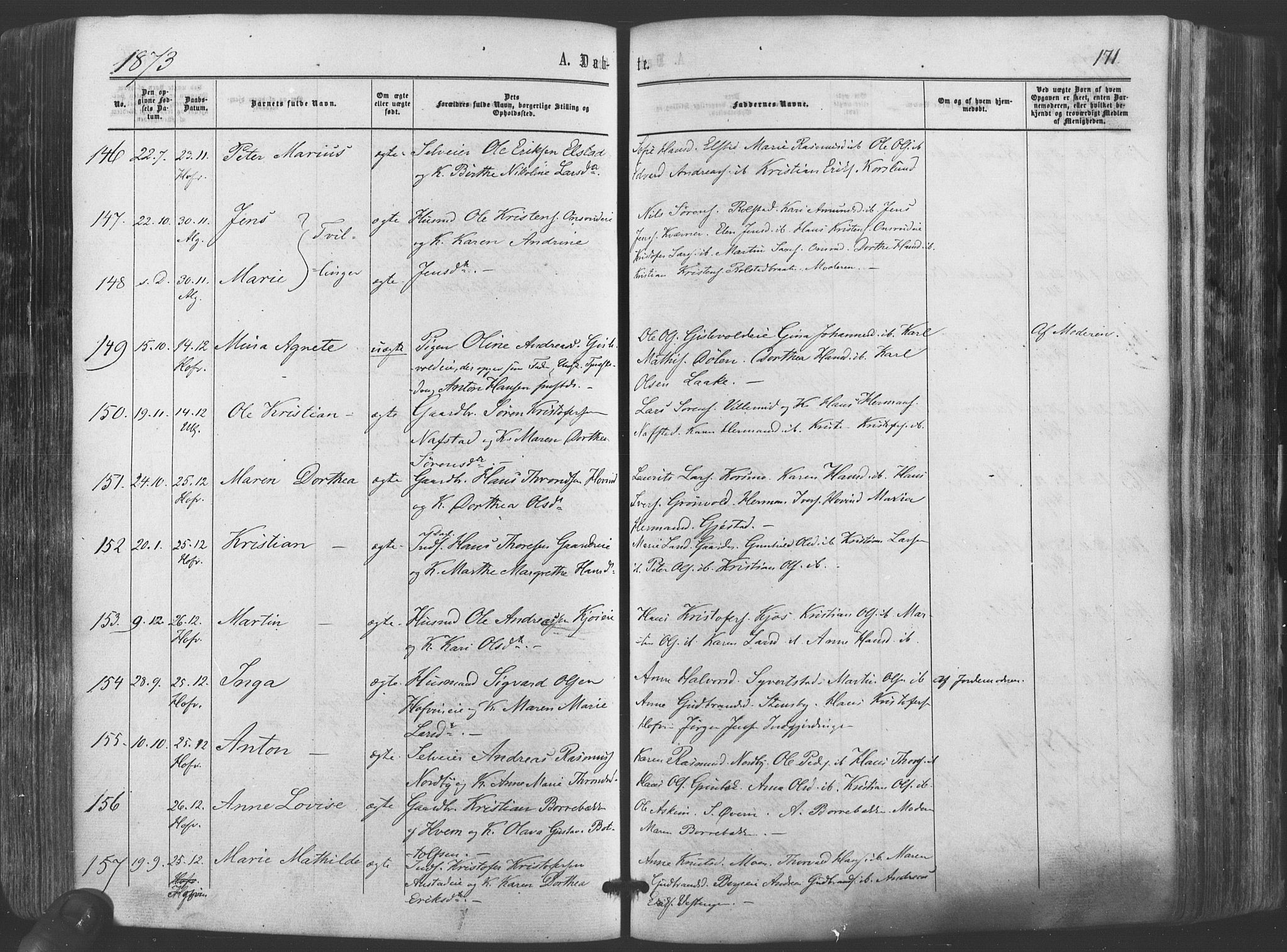 Ullensaker prestekontor Kirkebøker, SAO/A-10236a/F/Fa/L0016: Parish register (official) no. I 16, 1863-1875, p. 171