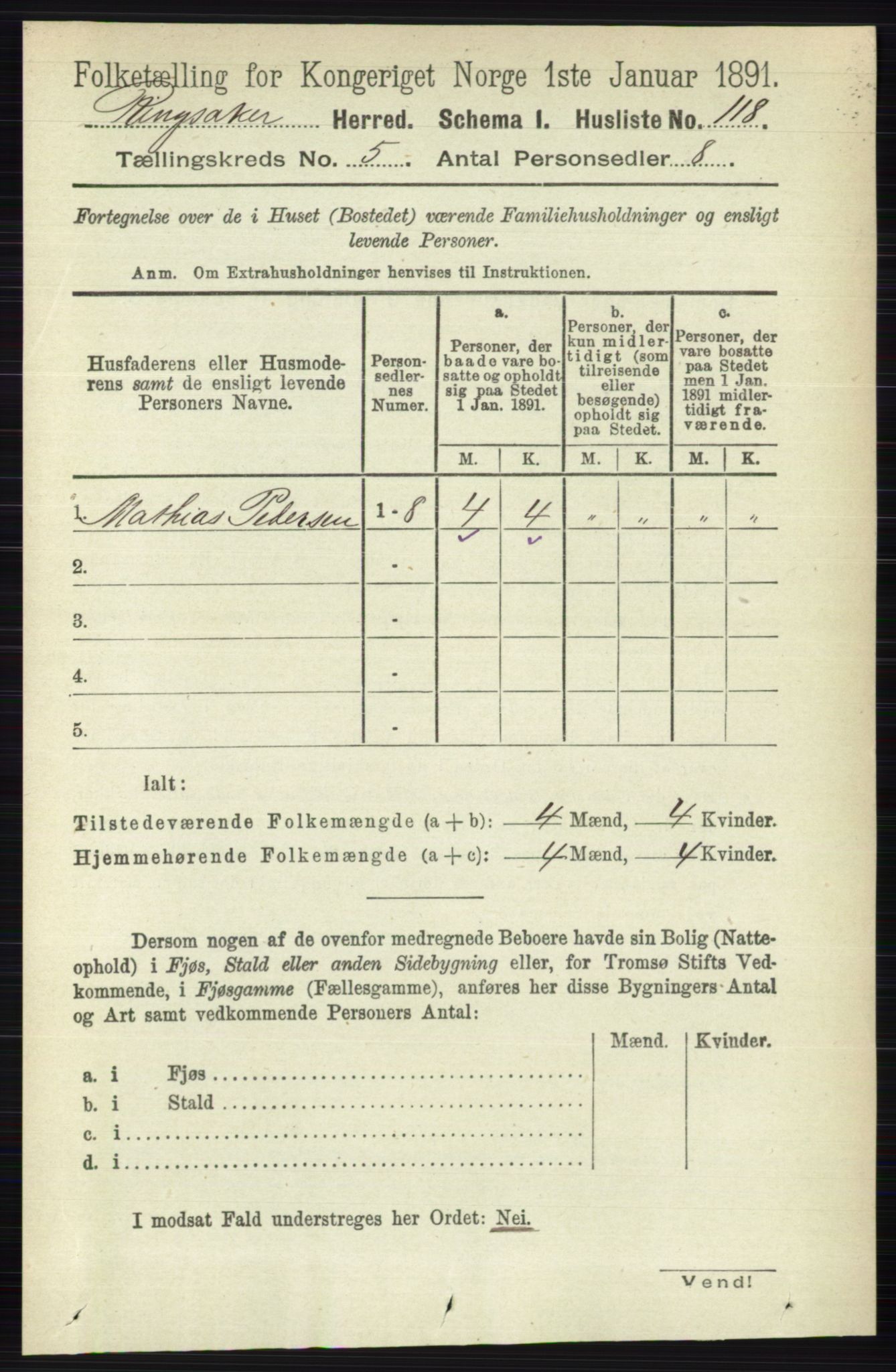 RA, 1891 census for 0412 Ringsaker, 1891, p. 2413