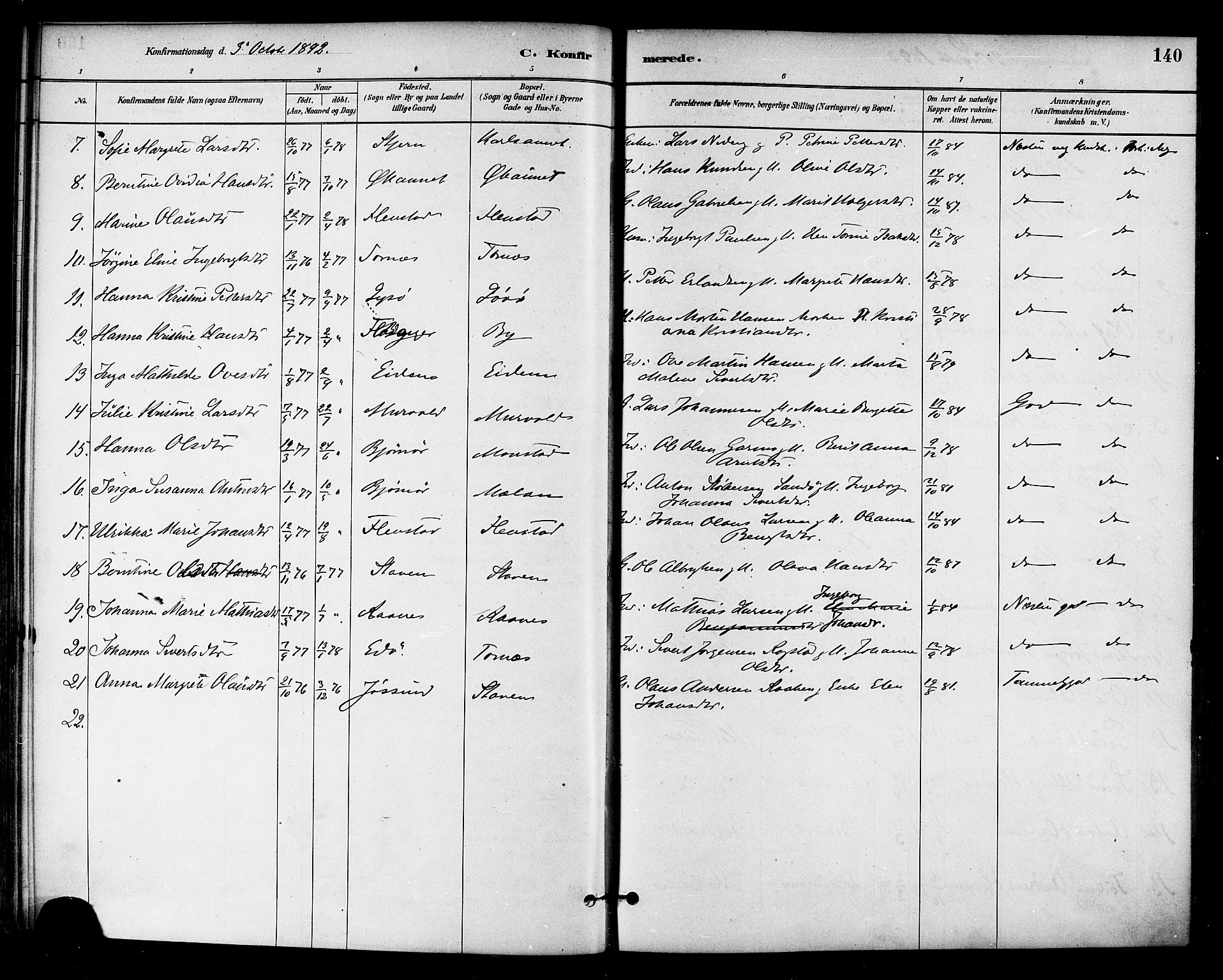 Ministerialprotokoller, klokkerbøker og fødselsregistre - Sør-Trøndelag, SAT/A-1456/655/L0680: Parish register (official) no. 655A09, 1880-1894, p. 140