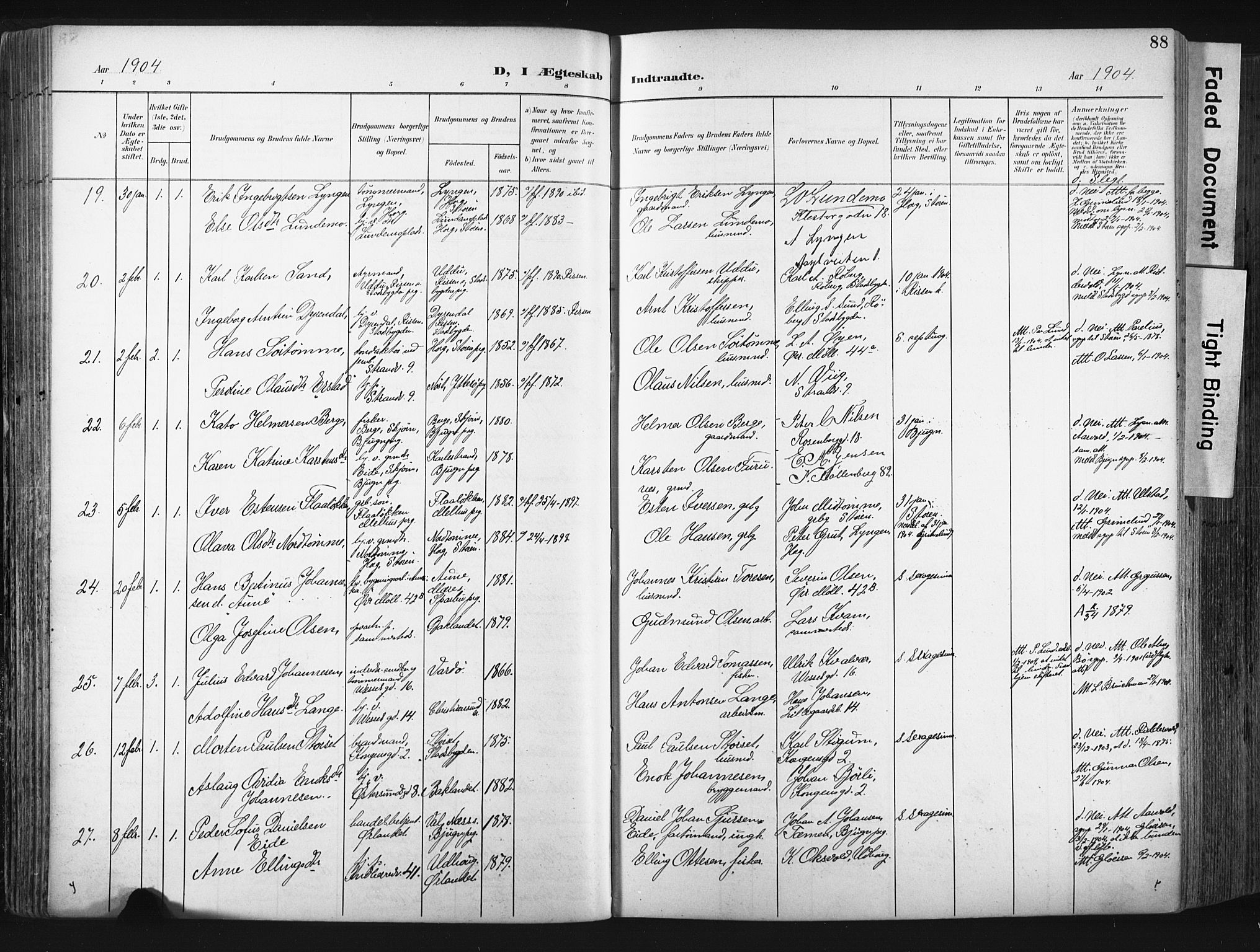 Ministerialprotokoller, klokkerbøker og fødselsregistre - Sør-Trøndelag, AV/SAT-A-1456/604/L0201: Parish register (official) no. 604A21, 1901-1911, p. 88