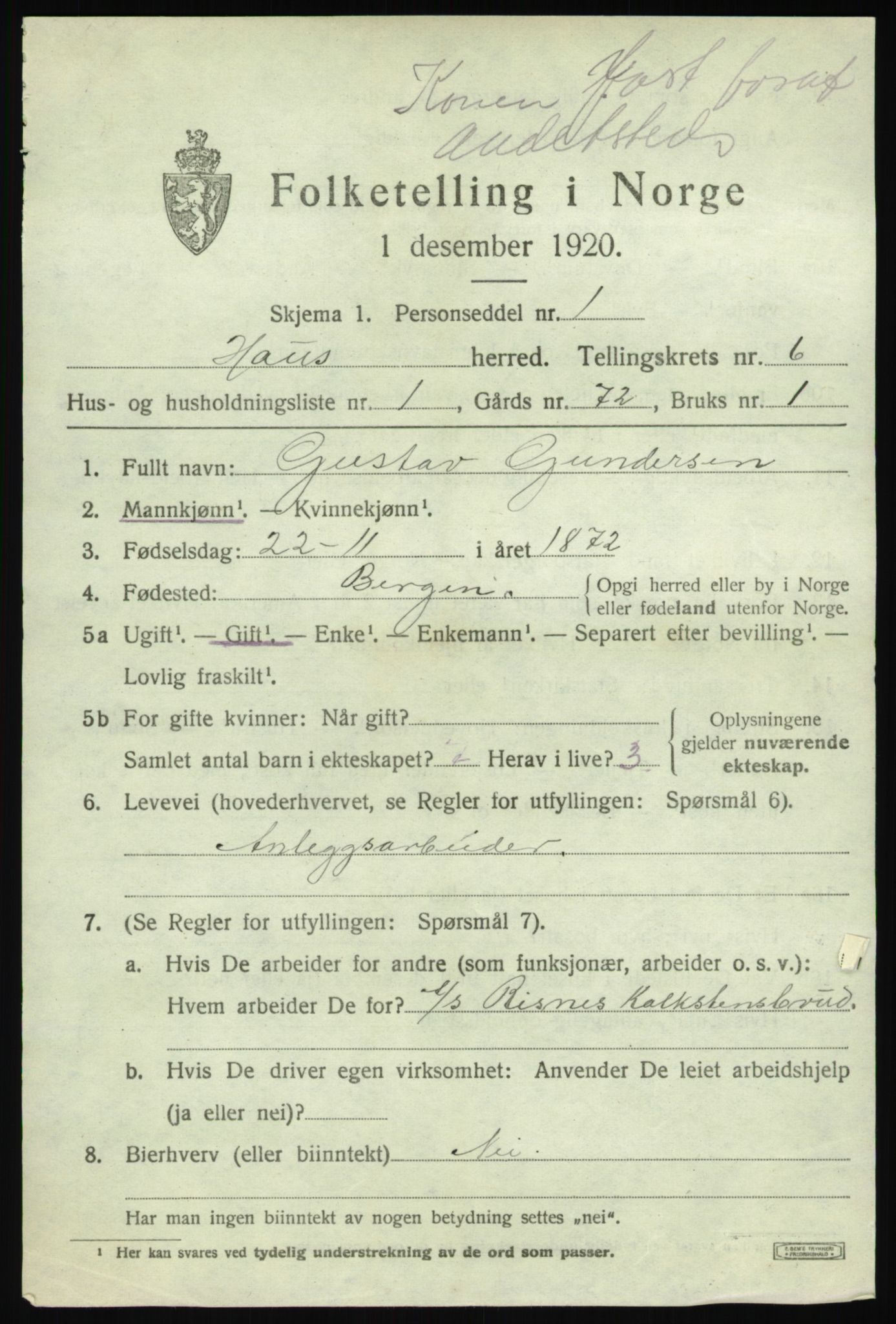 SAB, 1920 census for Haus, 1920, p. 3793