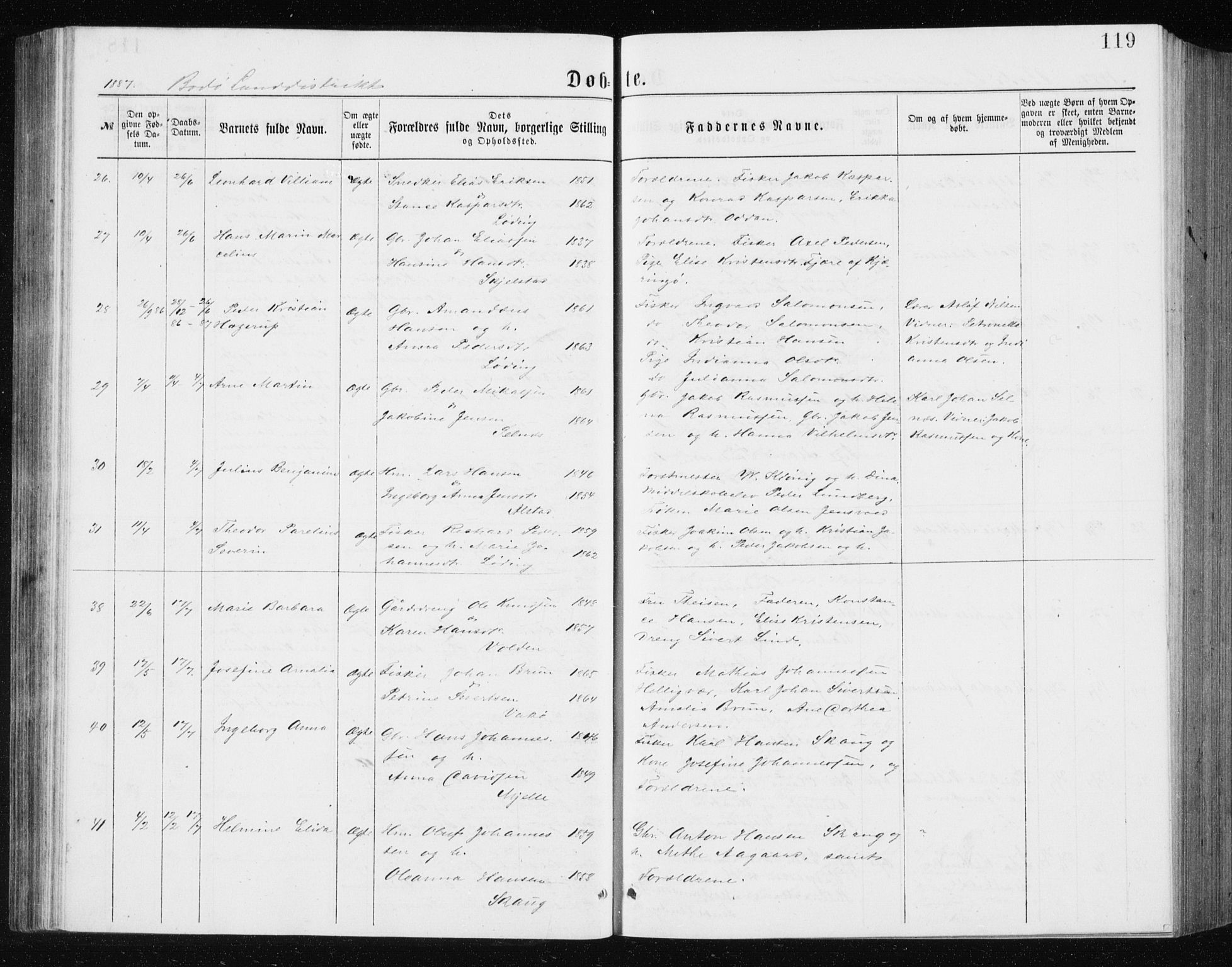 Ministerialprotokoller, klokkerbøker og fødselsregistre - Nordland, AV/SAT-A-1459/801/L0031: Parish register (copy) no. 801C06, 1883-1887, p. 119