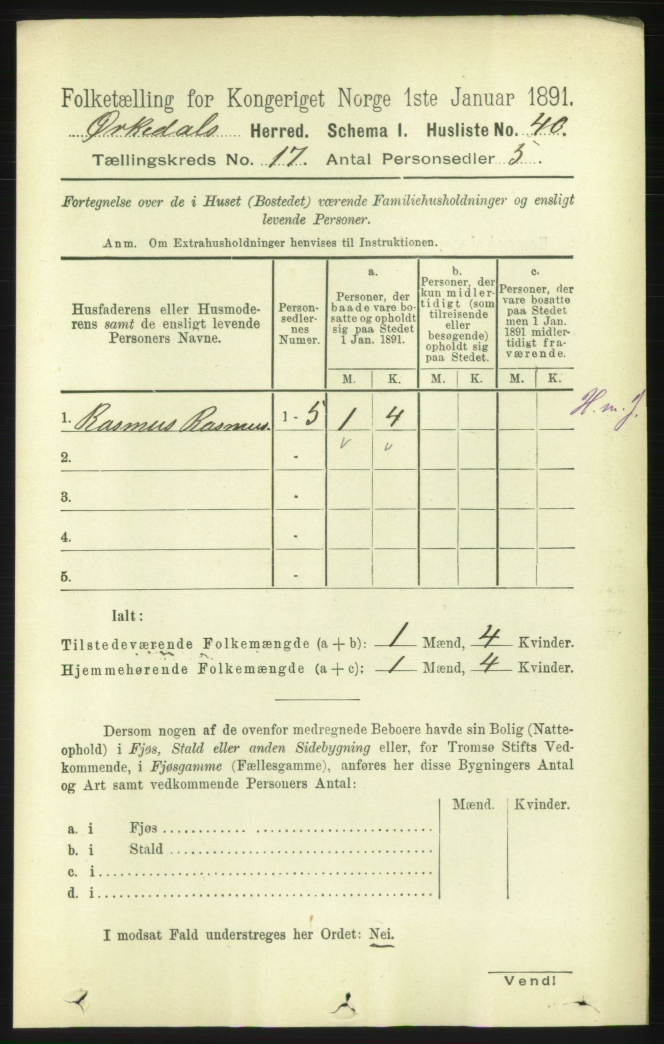 RA, 1891 census for 1638 Orkdal, 1891, p. 7377