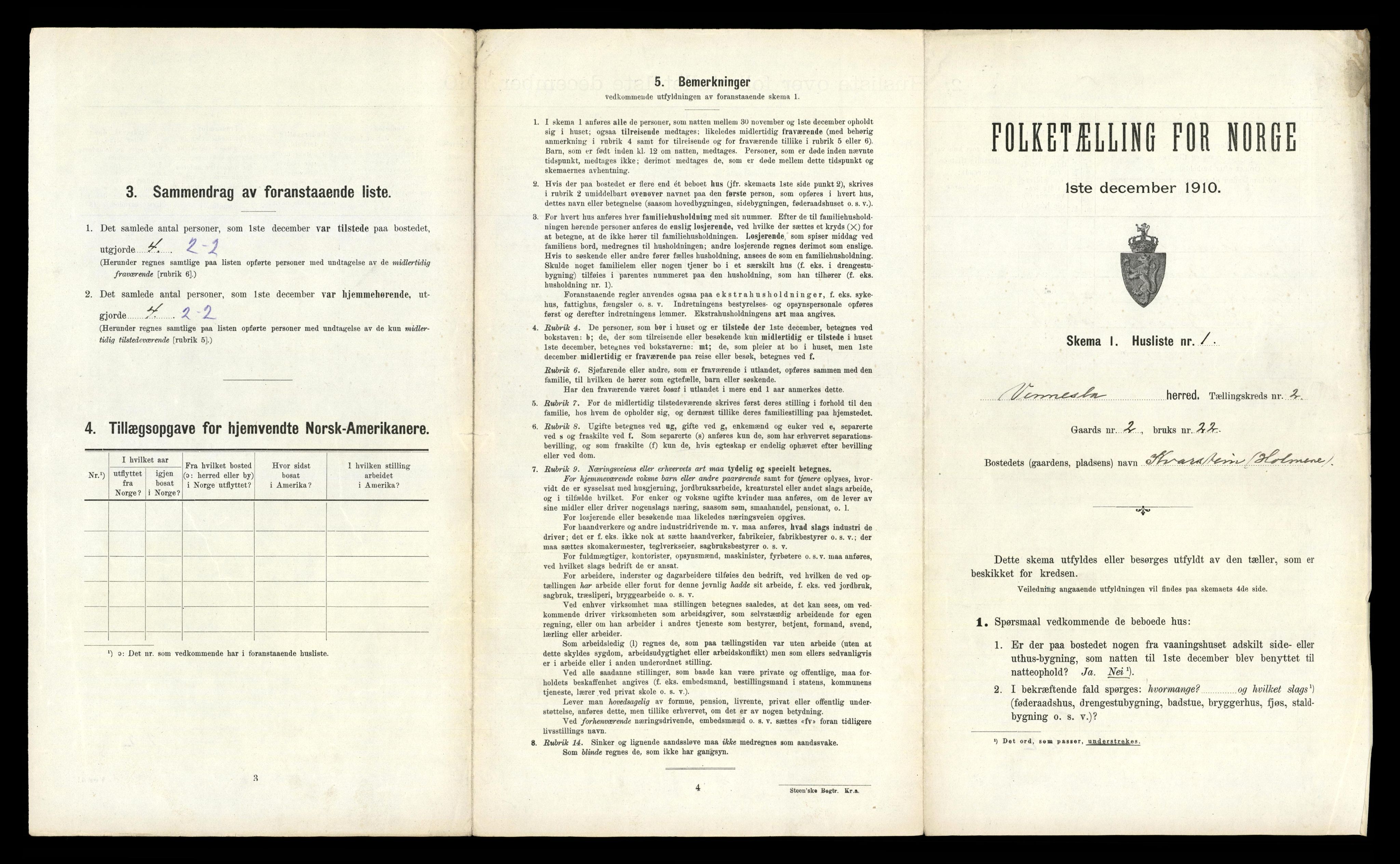 RA, 1910 census for Vennesla, 1910, p. 126