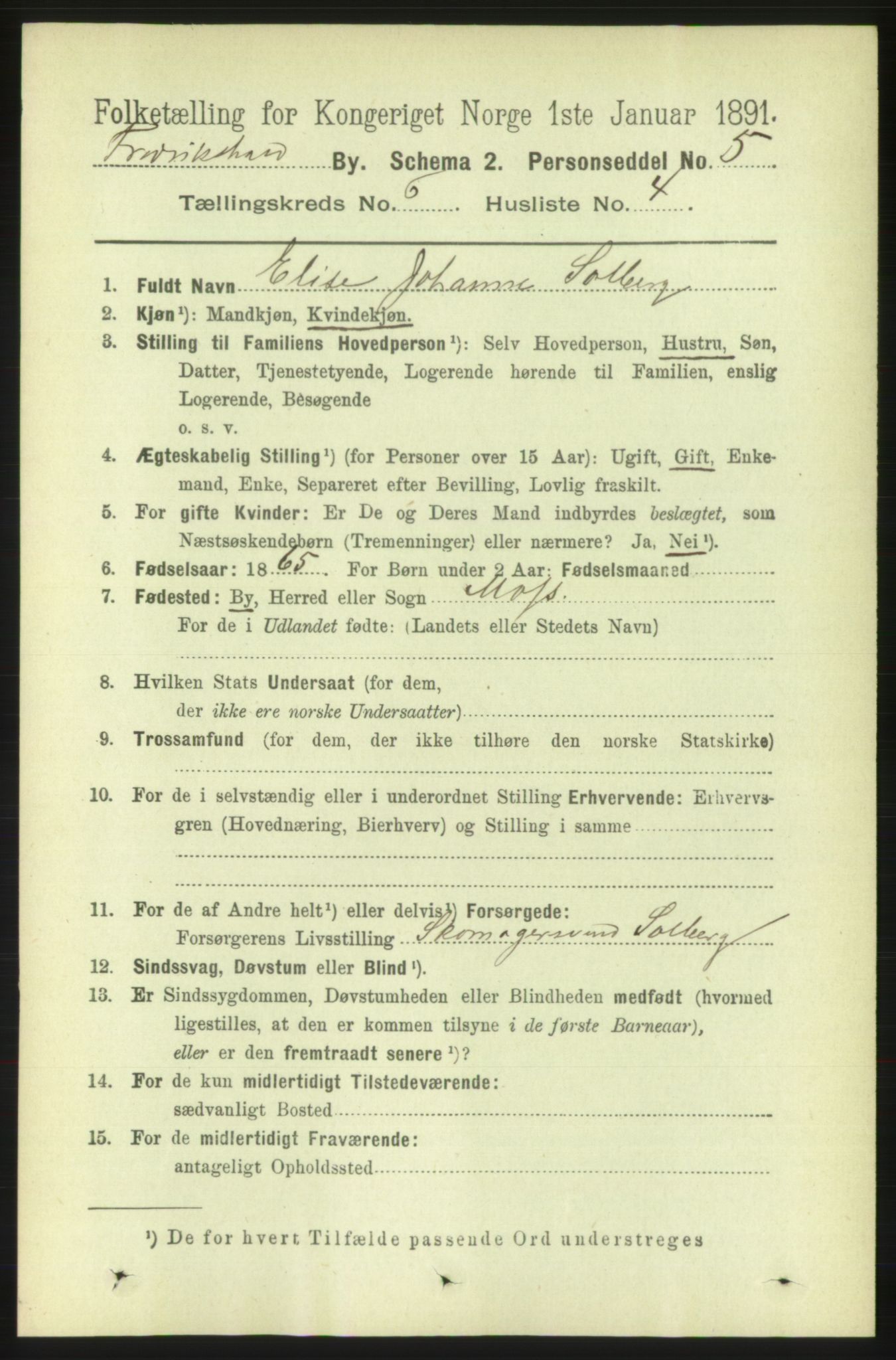 RA, 1891 census for 0101 Fredrikshald, 1891, p. 4556