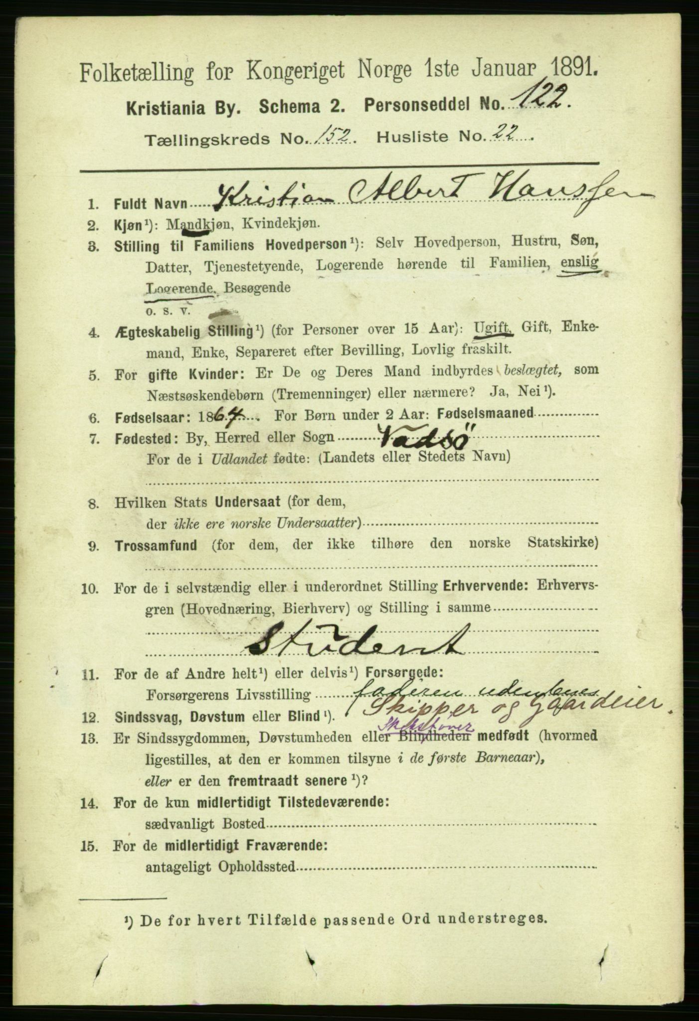RA, 1891 census for 0301 Kristiania, 1891, p. 85964