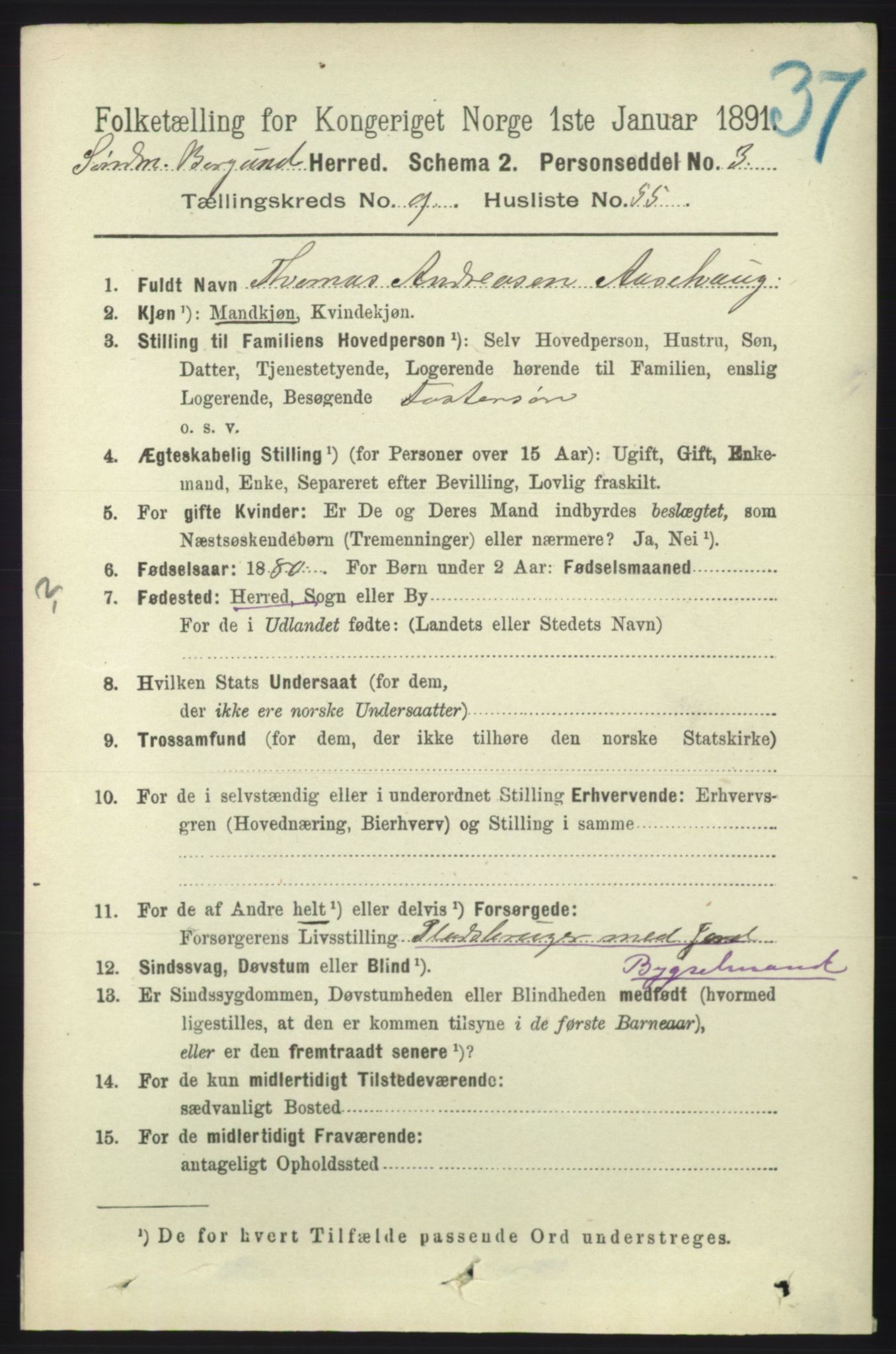 RA, 1891 census for 1531 Borgund, 1891, p. 2611