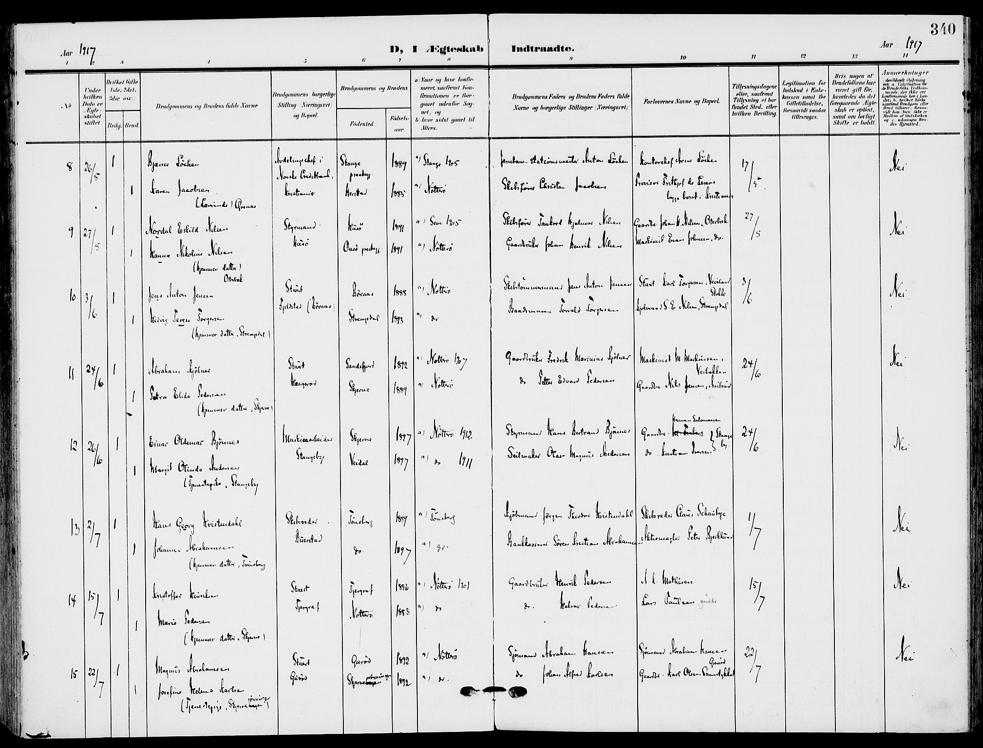 Nøtterøy kirkebøker, AV/SAKO-A-354/F/Fa/L0010: Parish register (official) no. I 10, 1908-1919, p. 340