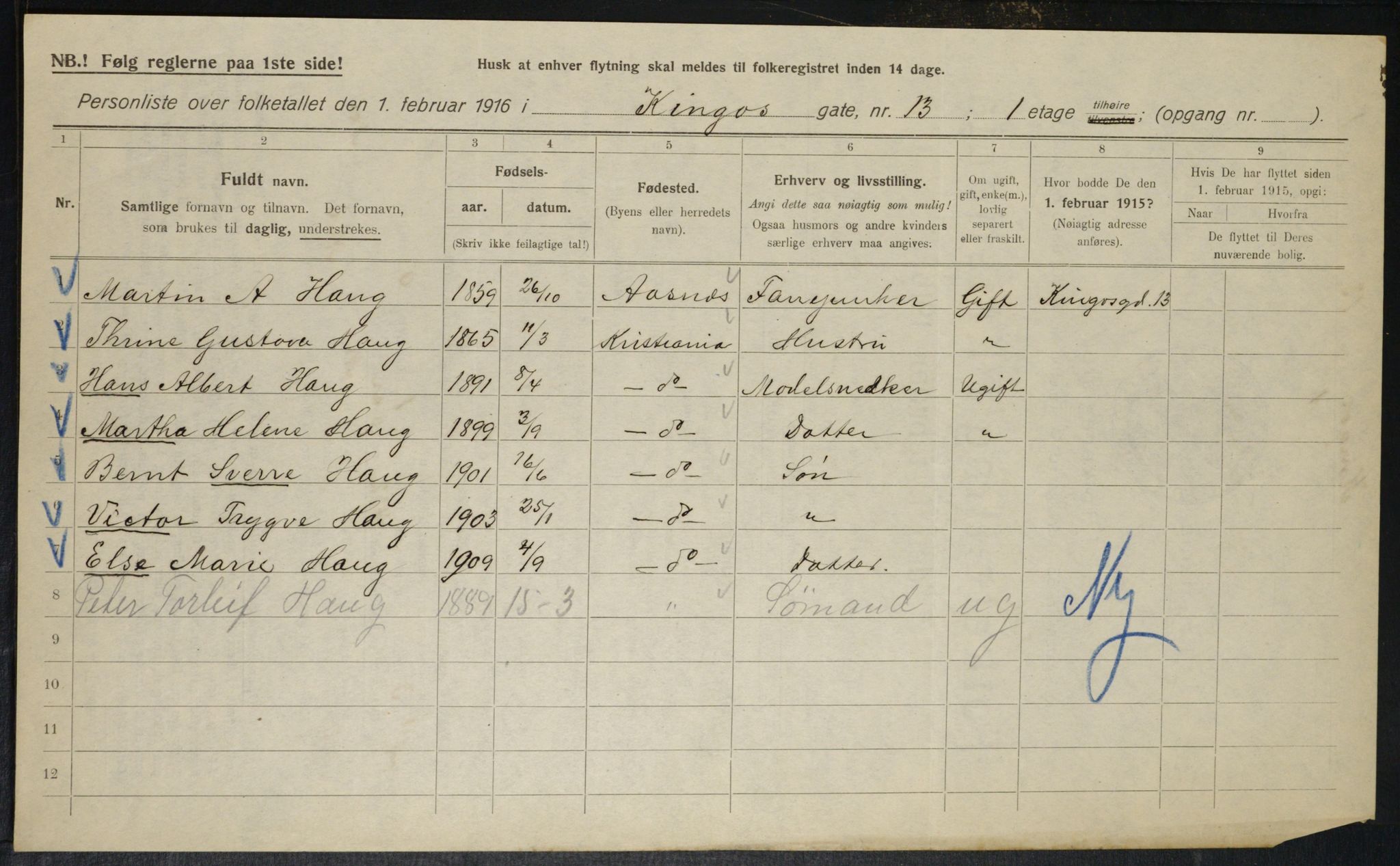 OBA, Municipal Census 1916 for Kristiania, 1916, p. 50813