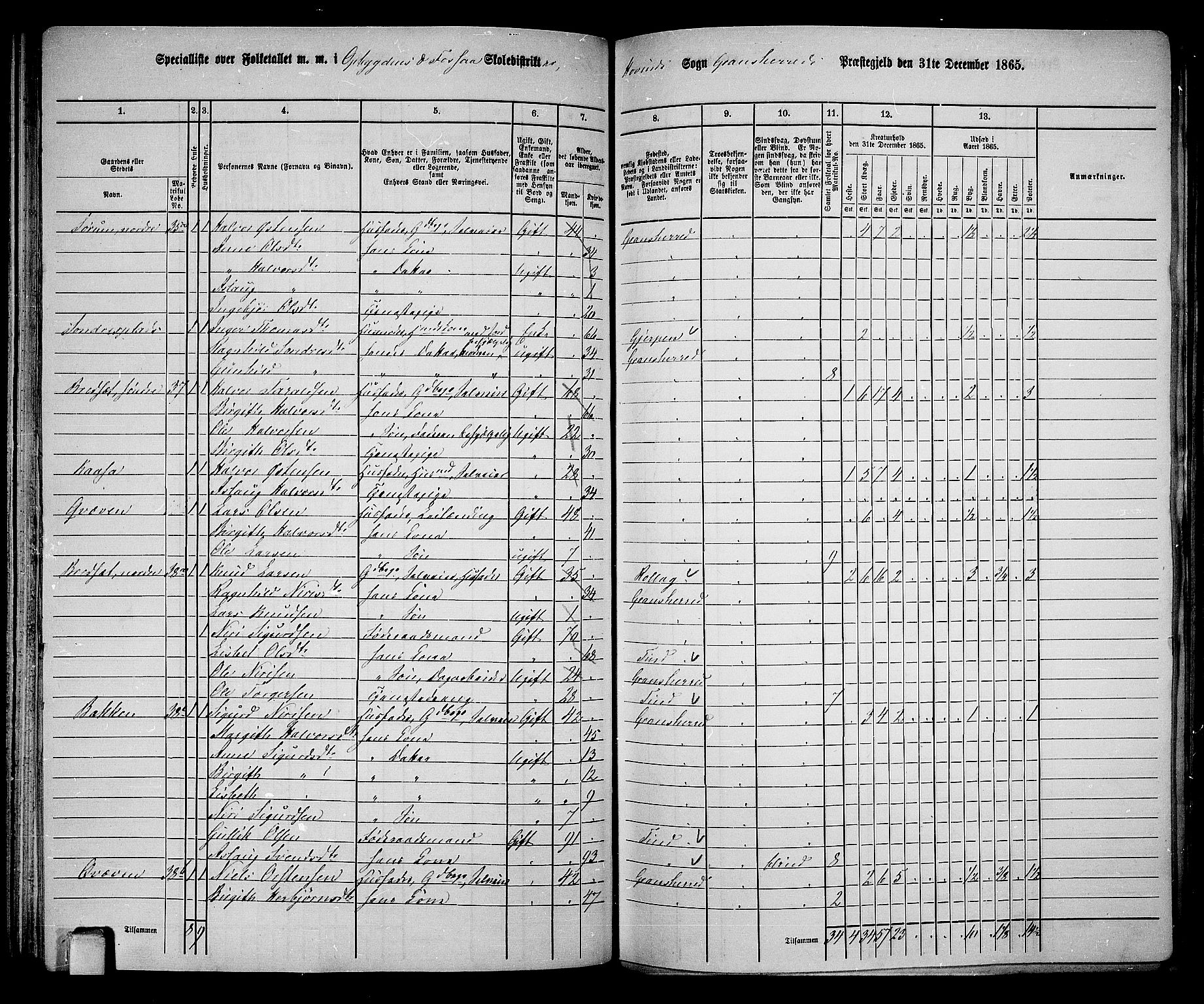 RA, 1865 census for Gransherad, 1865, p. 90