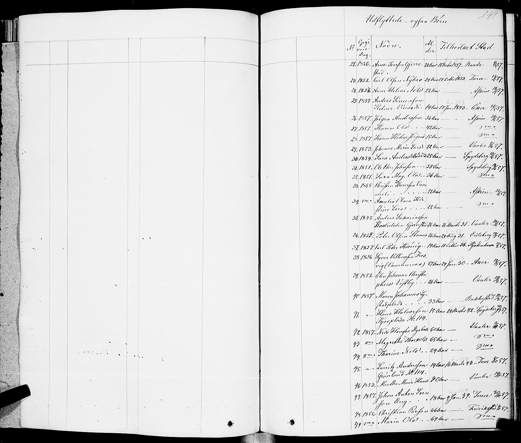 Skiptvet prestekontor Kirkebøker, AV/SAO-A-20009/F/Fa/L0006: Parish register (official) no. 6, 1839-1860, p. 249