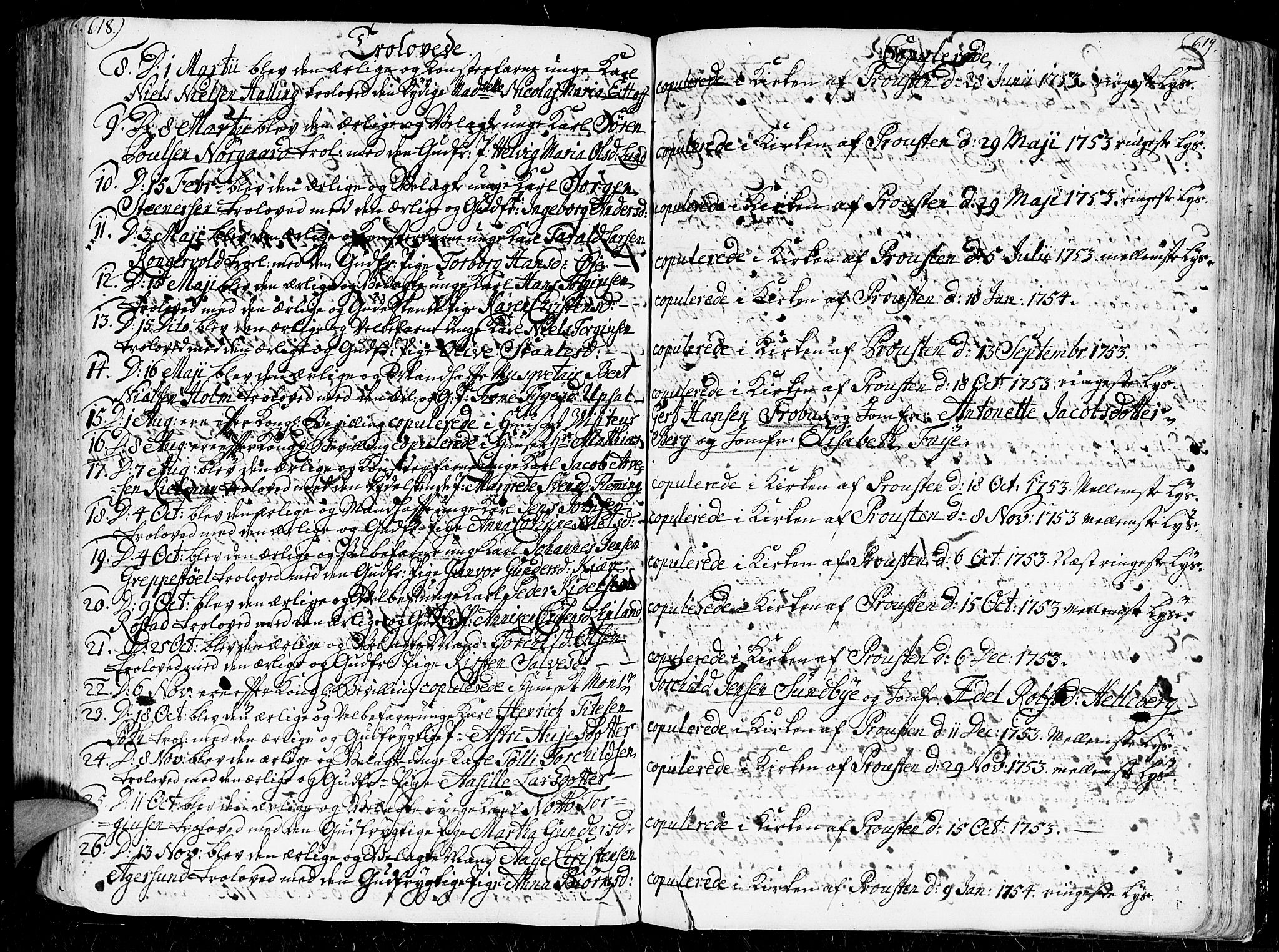 Kristiansand domprosti, SAK/1112-0006/F/Fa/L0001: Parish register (official) no. A 1, 1734-1793, p. 618-619