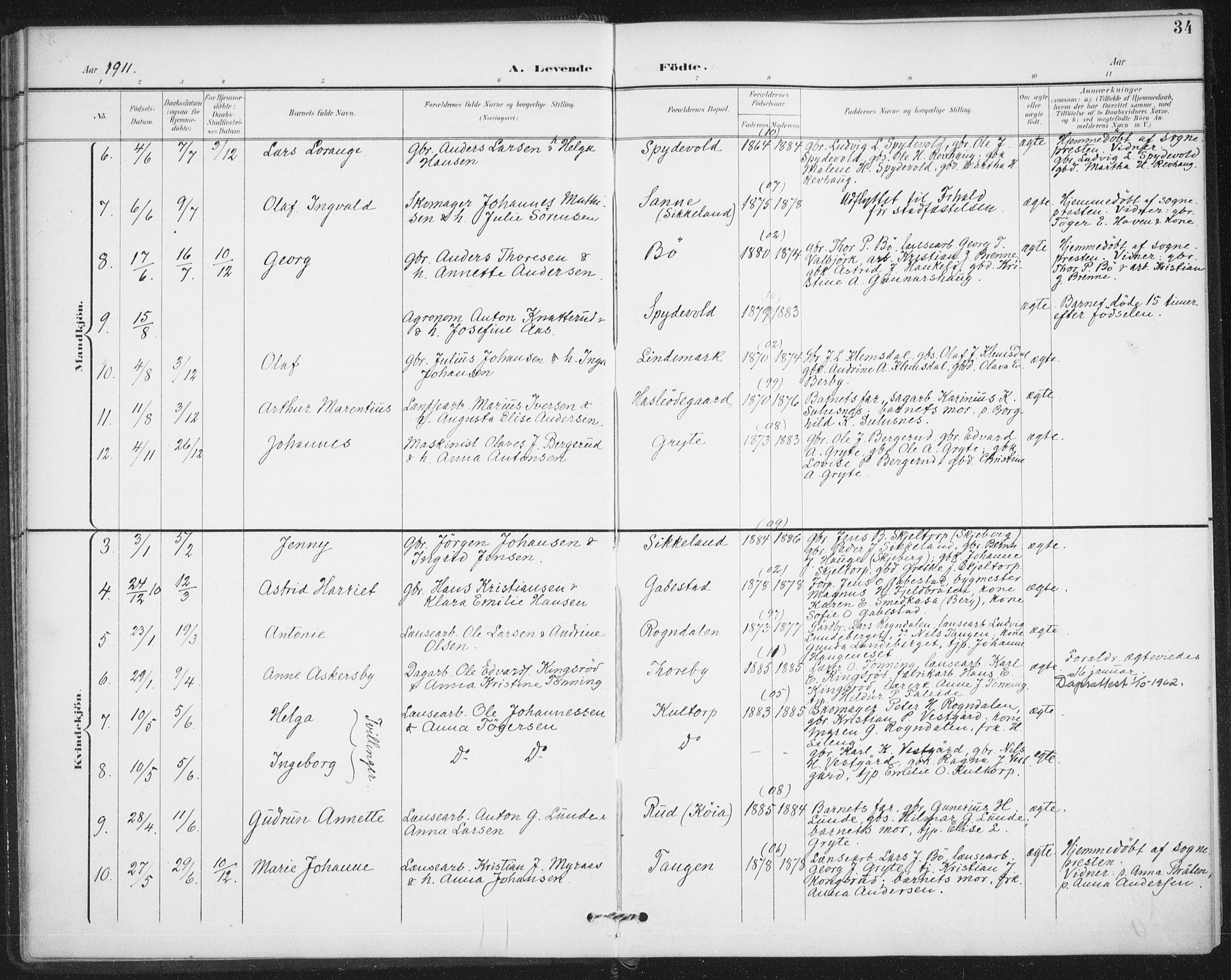 Varteig prestekontor Kirkebøker, AV/SAO-A-10447a/F/Fa/L0003: Parish register (official) no. 3, 1899-1919, p. 34