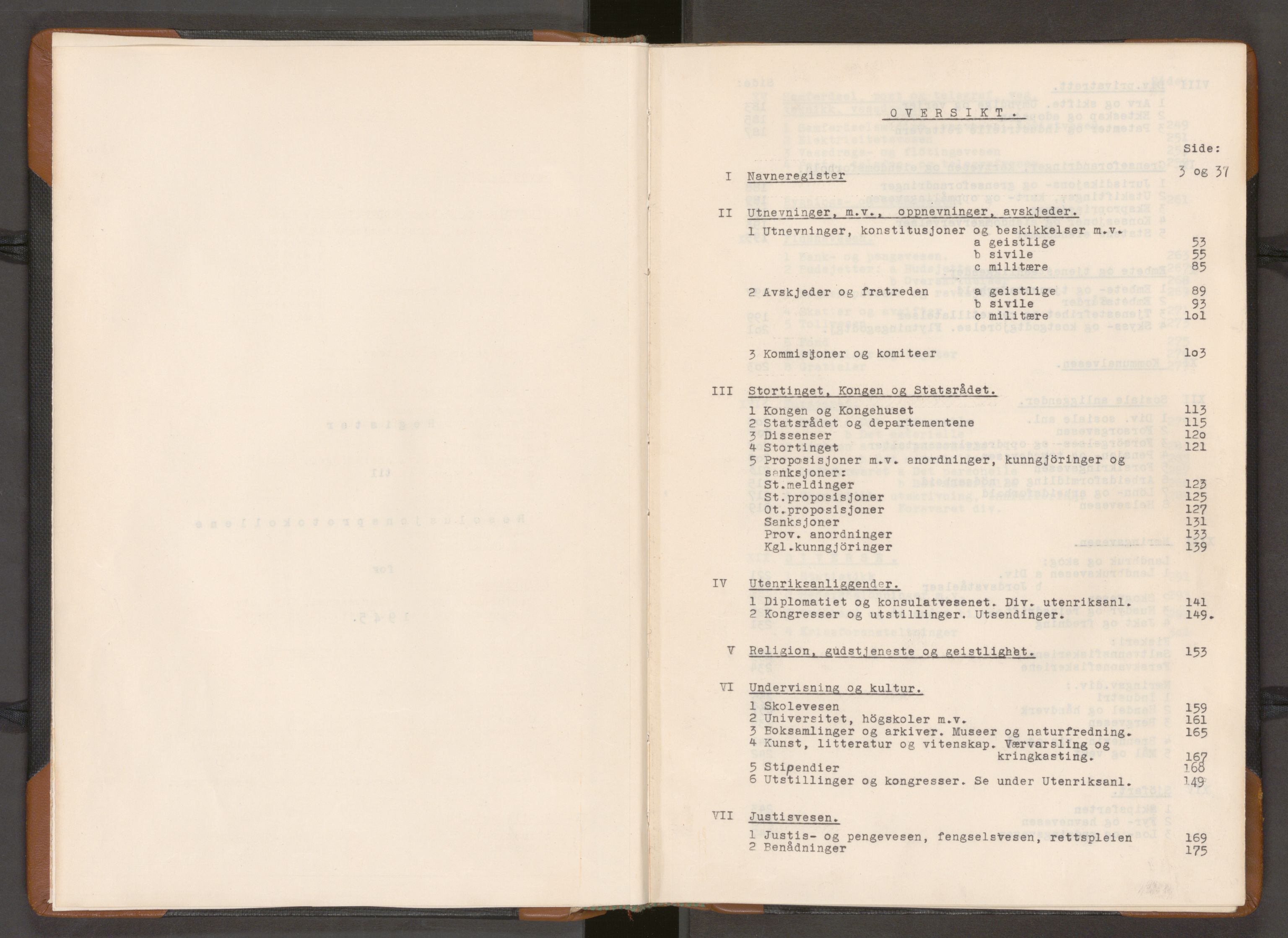 Statsrådssekretariatet, AV/RA-S-1001/A/Ac/L0130: Register, 1945