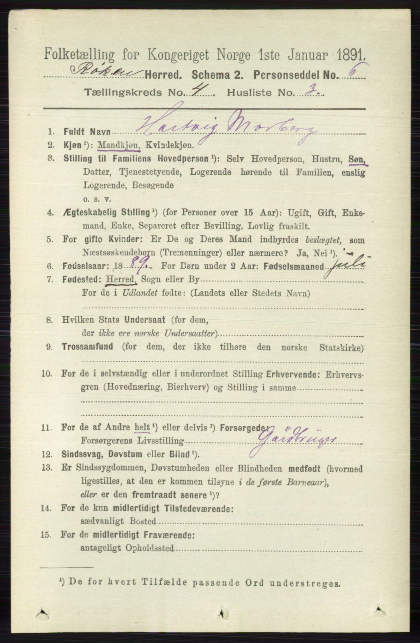 RA, 1891 census for 0627 Røyken, 1891, p. 1874