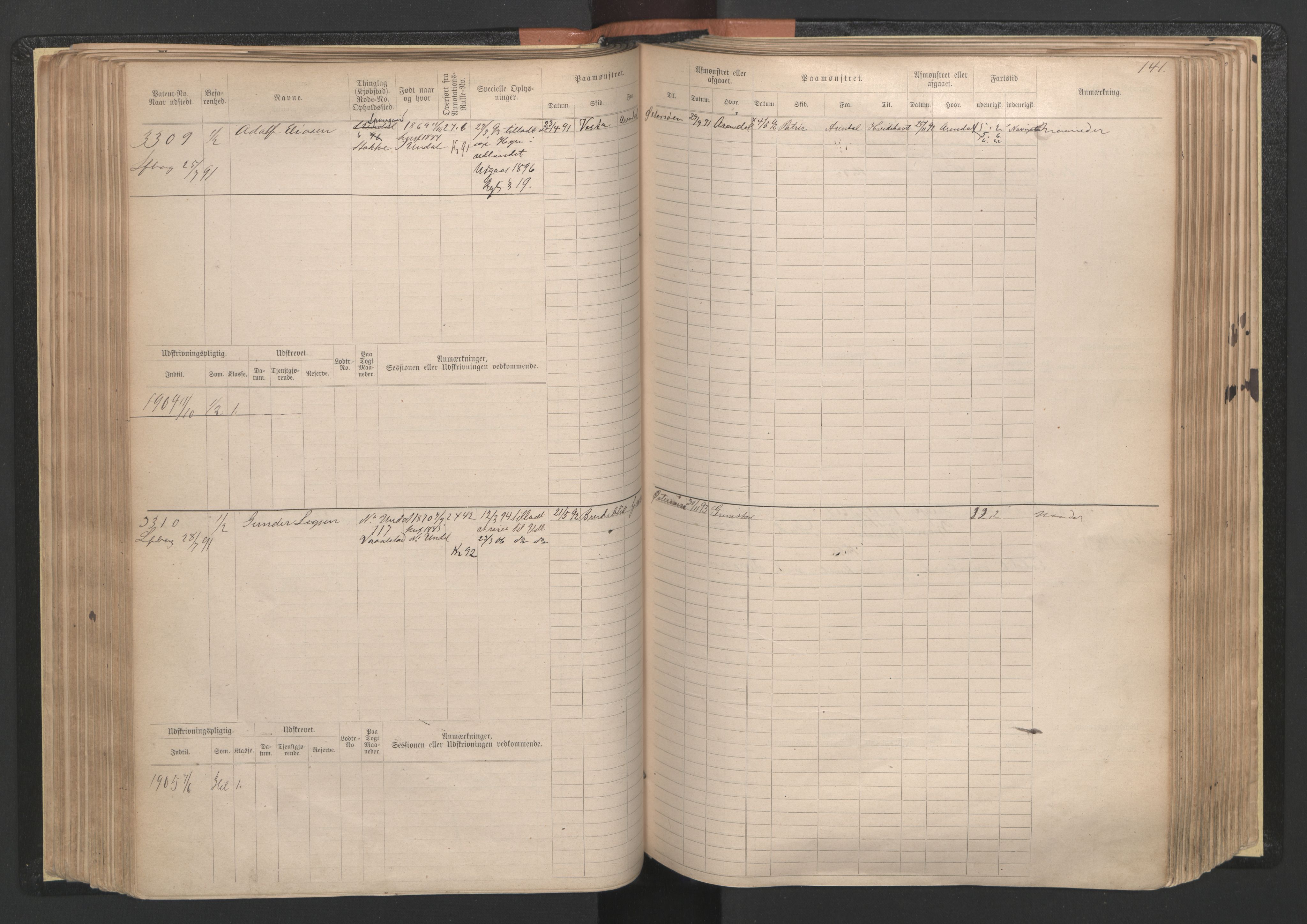 Mandal mønstringskrets, AV/SAK-2031-0016/F/Fb/L0005: Hovedrulle nr 3033-3794, L-10, 1888-1940, p. 143