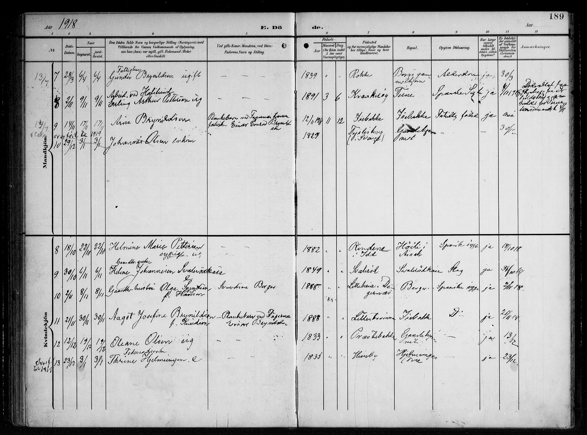 Berg prestekontor Kirkebøker, AV/SAO-A-10902/F/Fa/L0008: Parish register (official) no. I 8, 1902-1920, p. 189