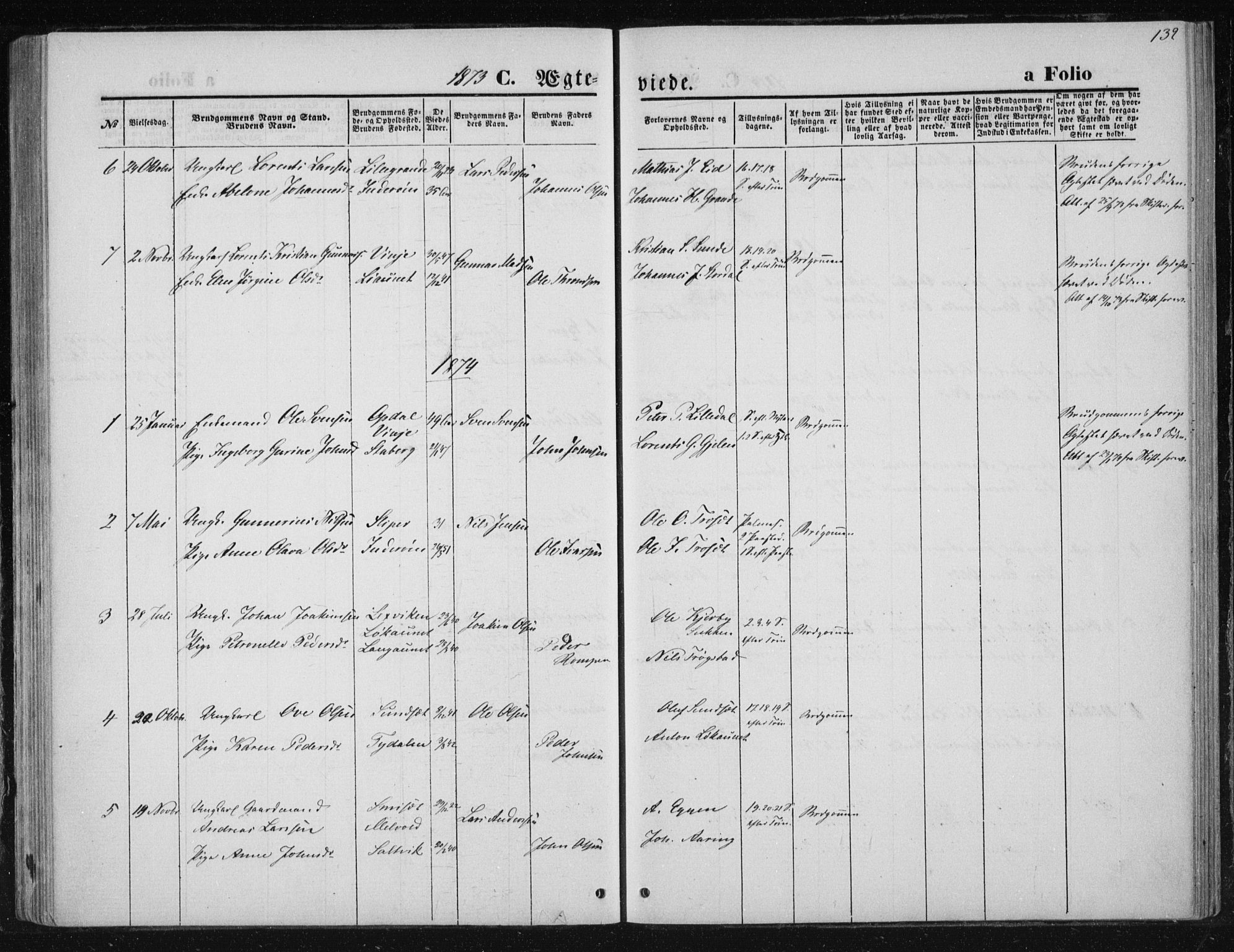 Ministerialprotokoller, klokkerbøker og fødselsregistre - Nord-Trøndelag, AV/SAT-A-1458/733/L0324: Parish register (official) no. 733A03, 1870-1883, p. 132