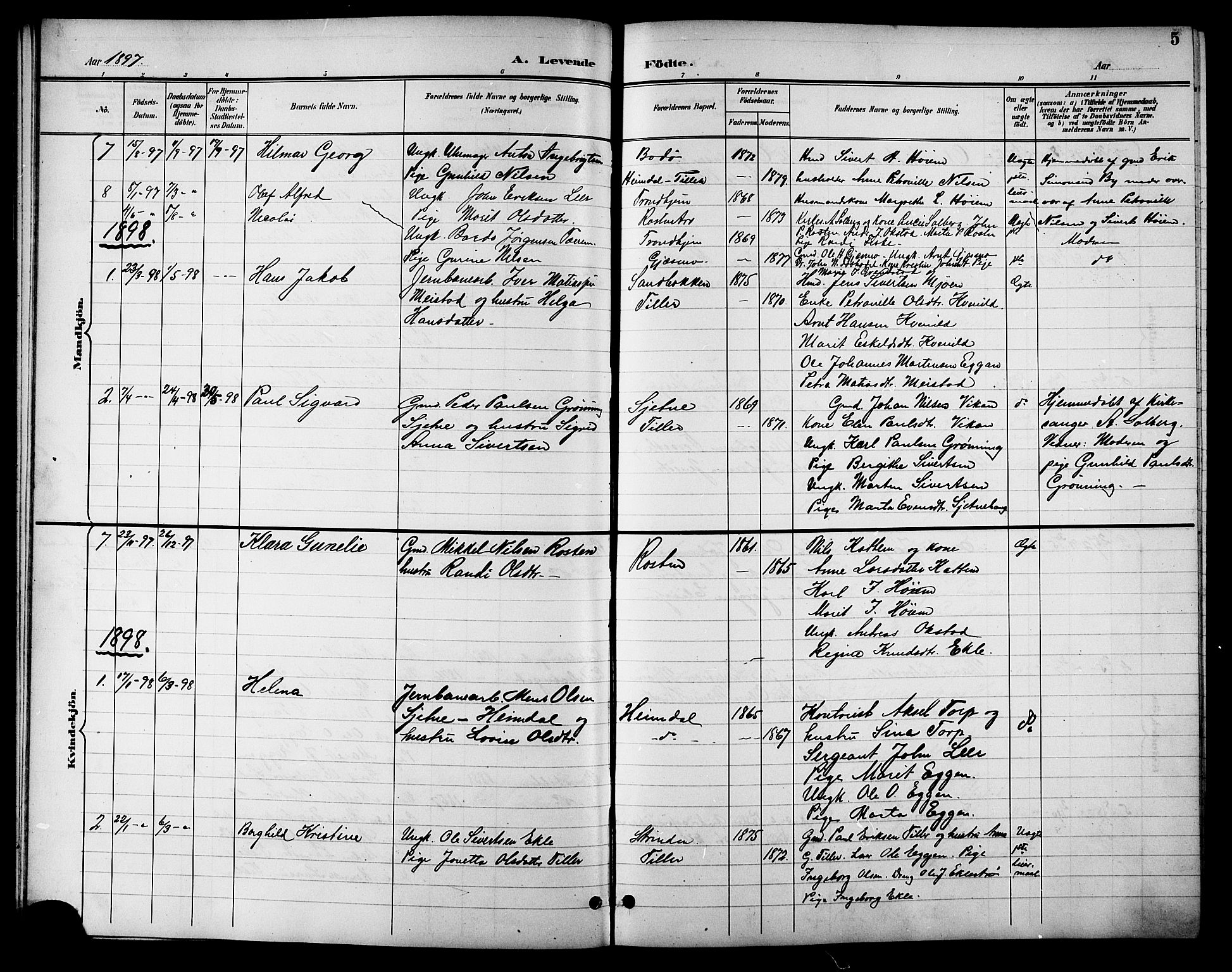 Ministerialprotokoller, klokkerbøker og fødselsregistre - Sør-Trøndelag, SAT/A-1456/621/L0460: Parish register (copy) no. 621C03, 1896-1914, p. 5