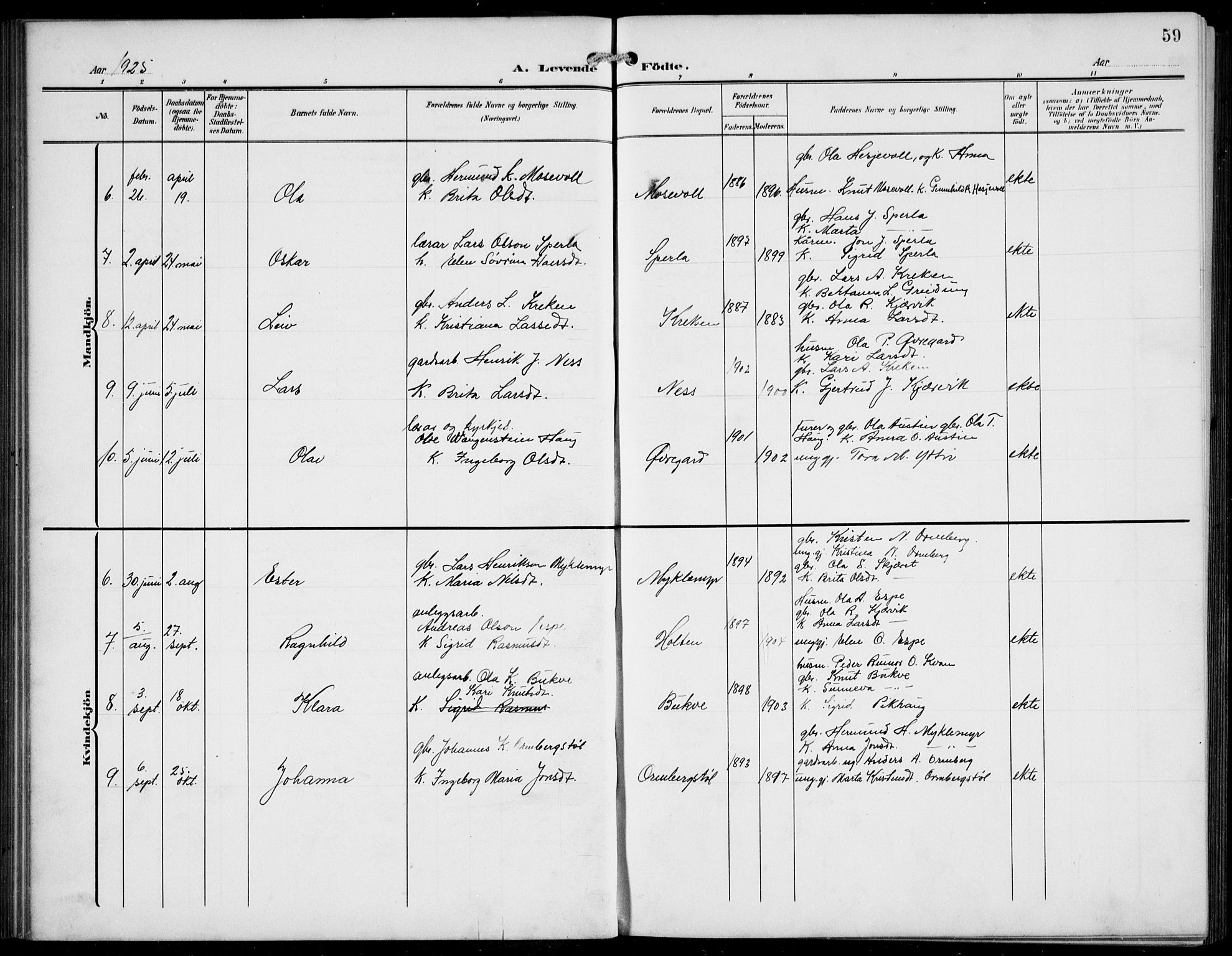 Jostedal sokneprestembete, AV/SAB-A-80601/H/Hab/Haba/L0002: Parish register (copy) no. A 2, 1907-1931, p. 59