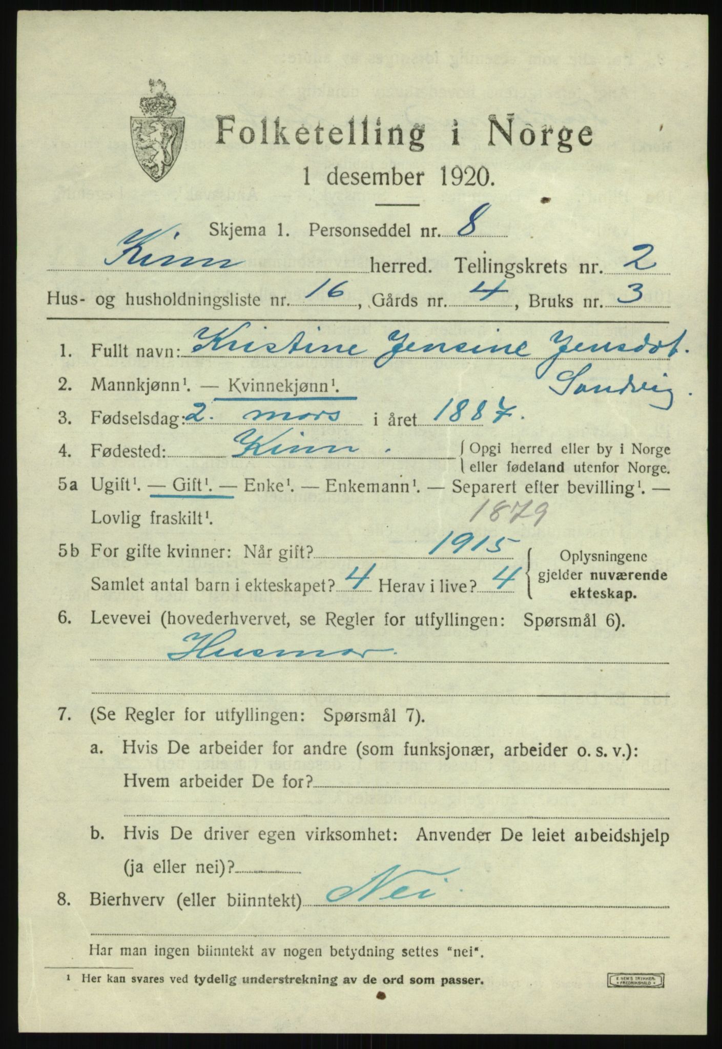 SAB, 1920 census for Kinn, 1920, p. 2217