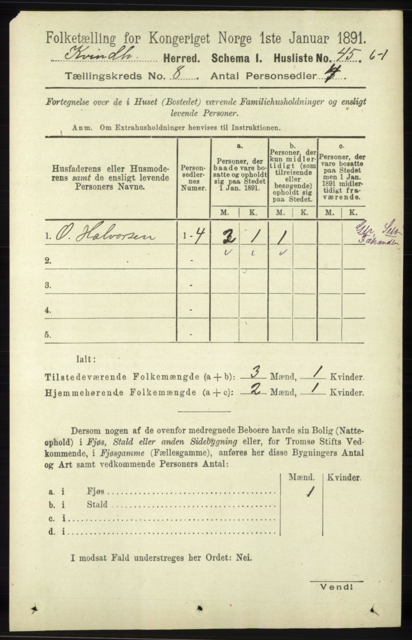 RA, 1891 census for 1224 Kvinnherad, 1891, p. 2966