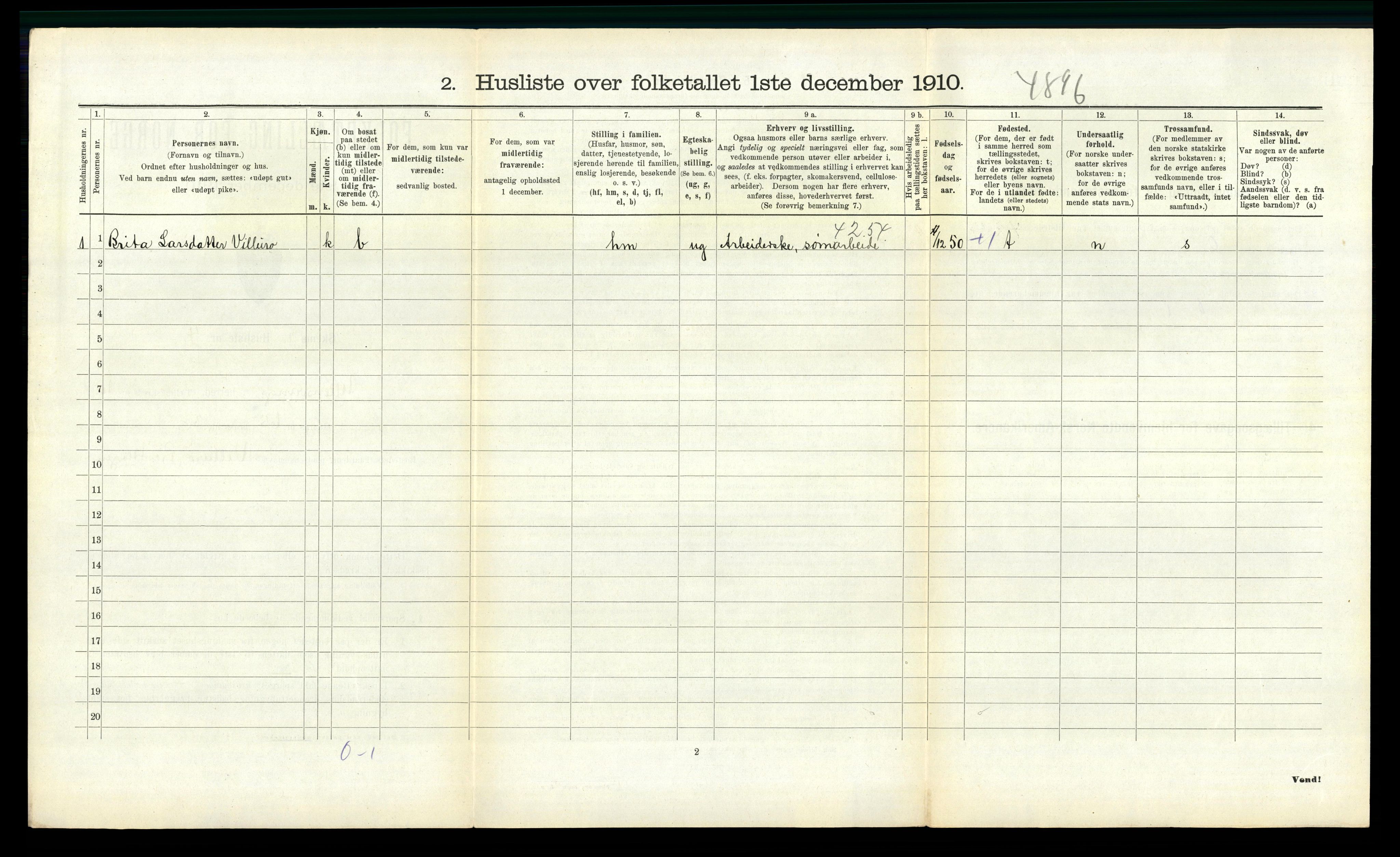 RA, 1910 census for Ullensvang, 1910, p. 1188