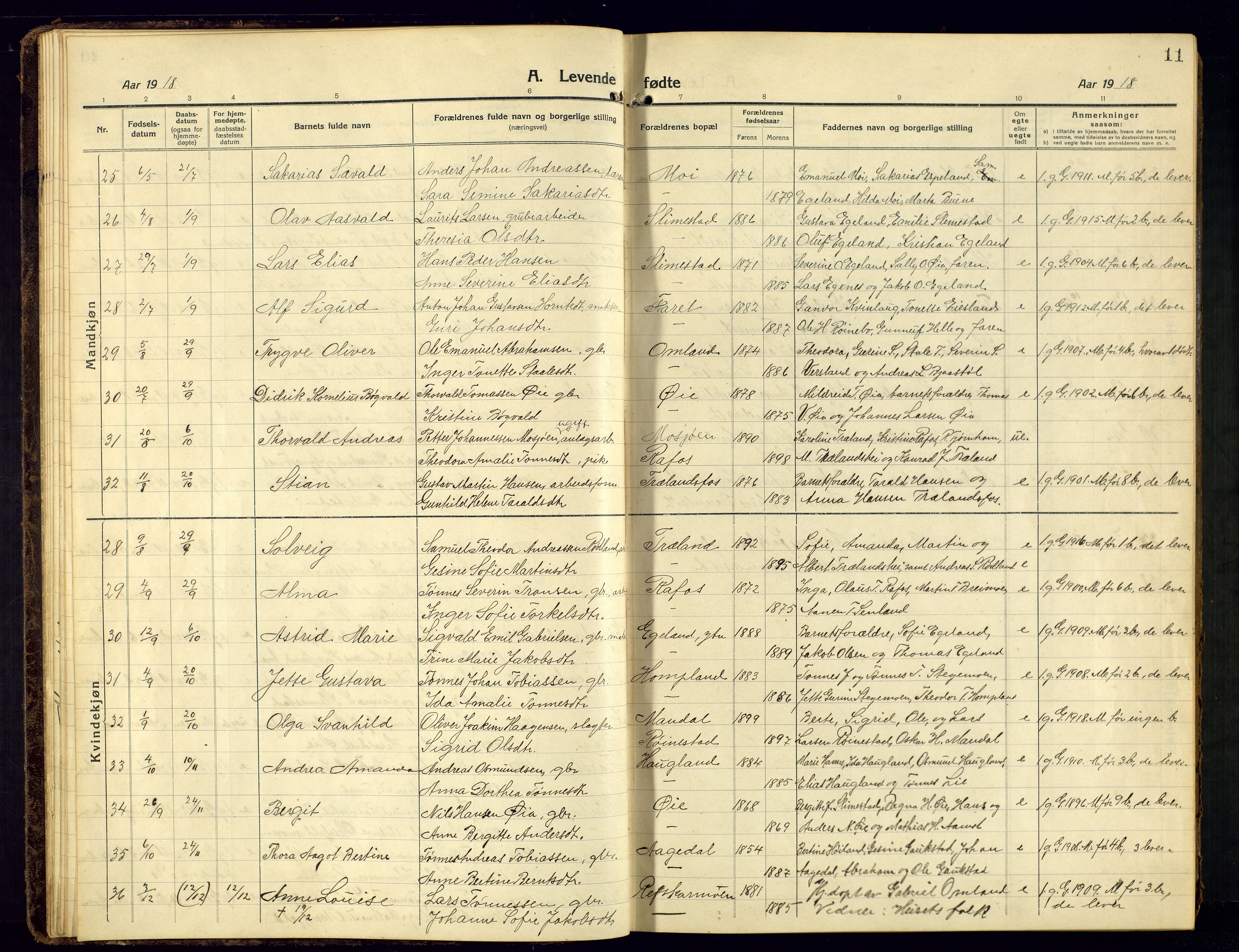 Kvinesdal sokneprestkontor, SAK/1111-0026/F/Fb/Fbb/L0004: Parish register (copy) no. B 4, 1917-1938, p. 11