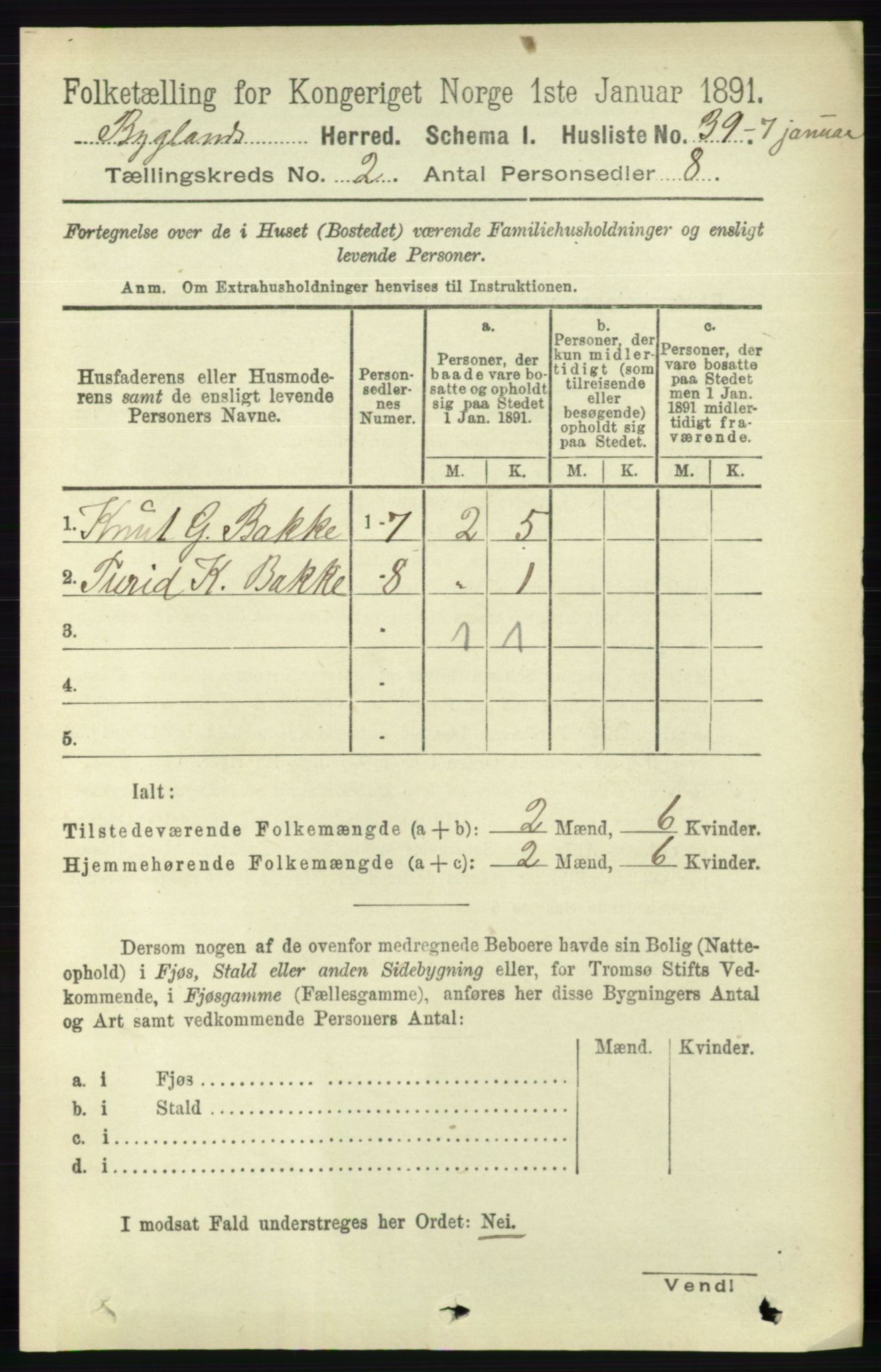 RA, 1891 census for 0938 Bygland, 1891, p. 252