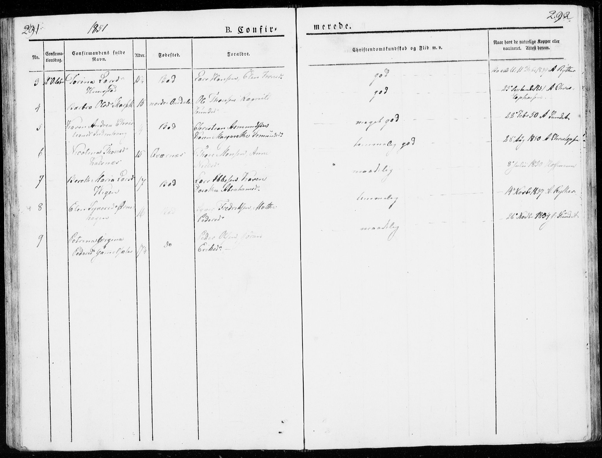 Ministerialprotokoller, klokkerbøker og fødselsregistre - Møre og Romsdal, AV/SAT-A-1454/566/L0766: Parish register (official) no. 566A05, 1842-1851, p. 291-292