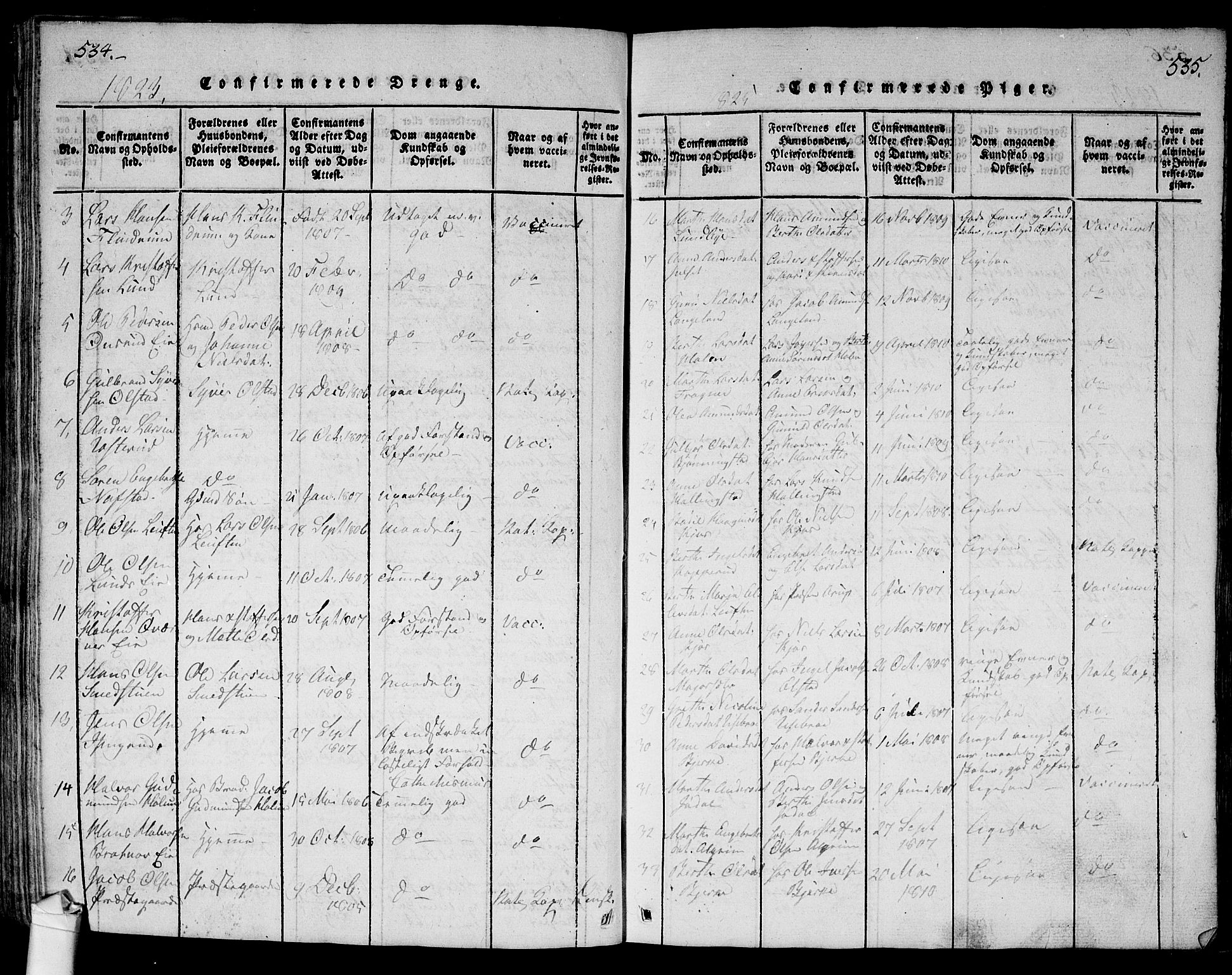 Ullensaker prestekontor Kirkebøker, AV/SAO-A-10236a/G/Ga/L0001: Parish register (copy) no. I 1, 1815-1835, p. 534-535