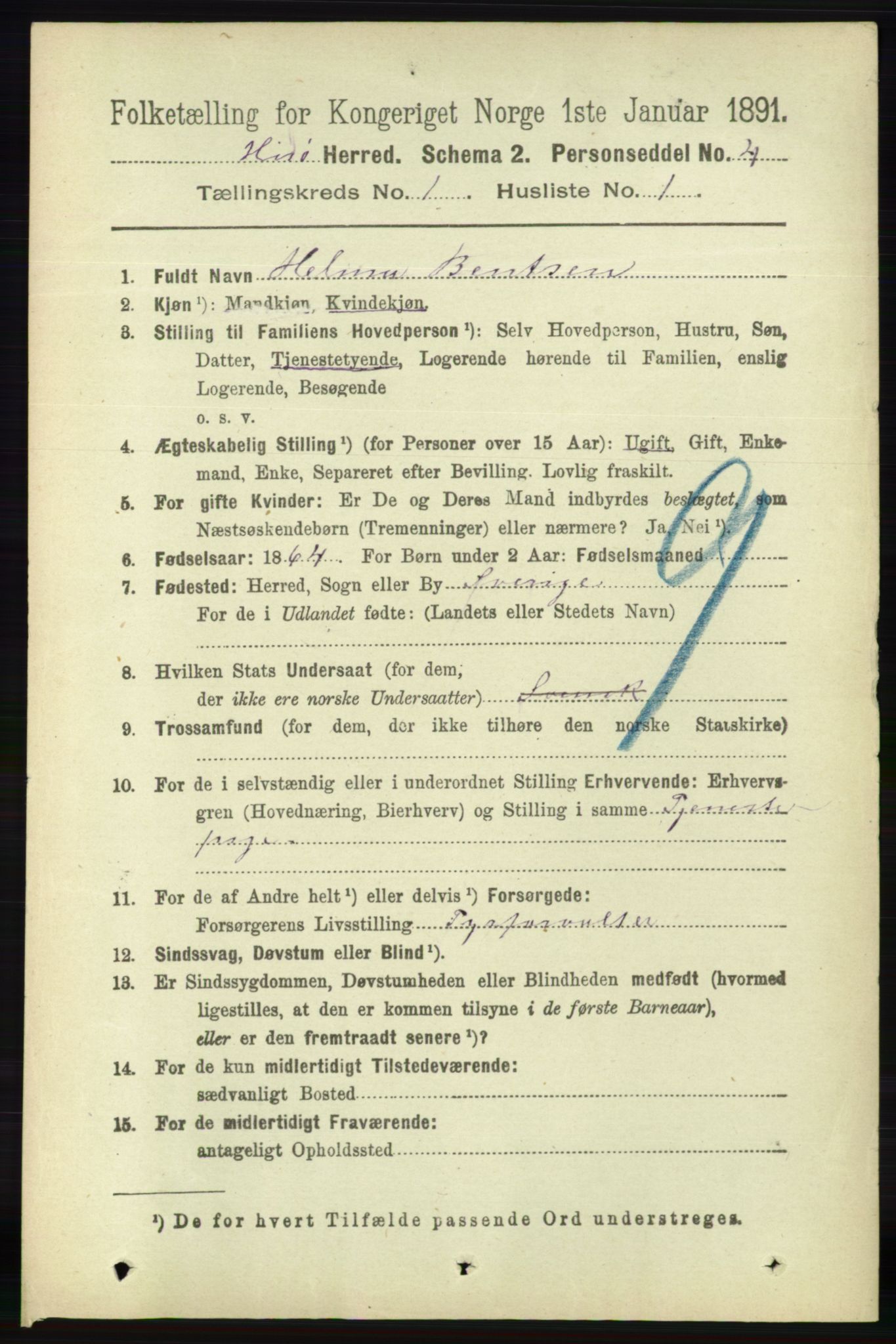 RA, 1891 census for 0922 Hisøy, 1891, p. 126