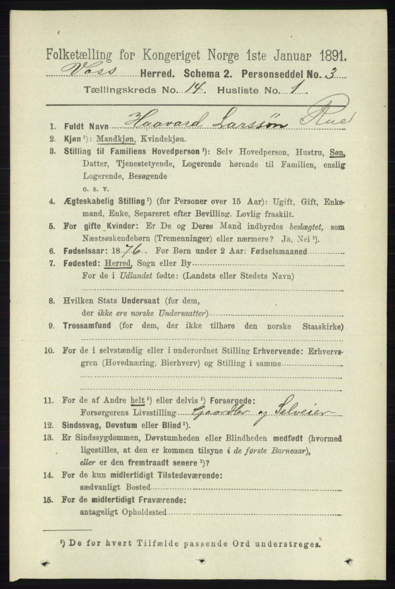 RA, 1891 census for 1235 Voss, 1891, p. 7259