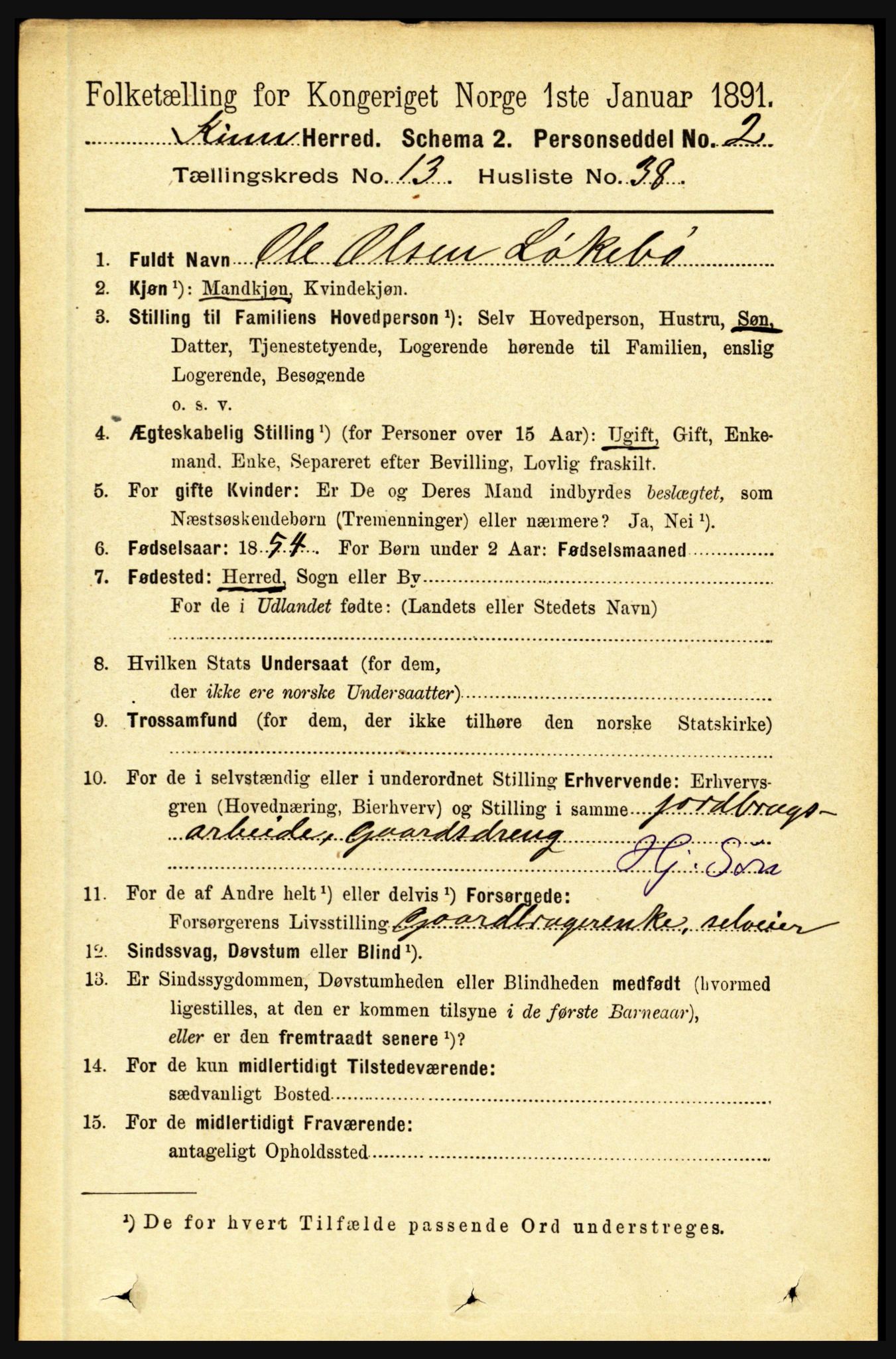 RA, 1891 census for 1437 Kinn, 1891, p. 5317