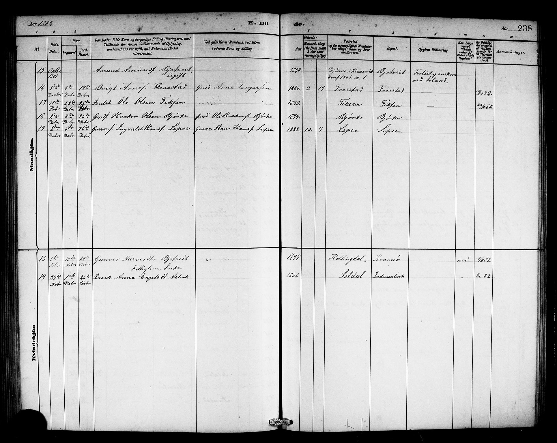 Kvam sokneprestembete, SAB/A-76201/H/Hab: Parish register (copy) no. C 3, 1881-1905, p. 238