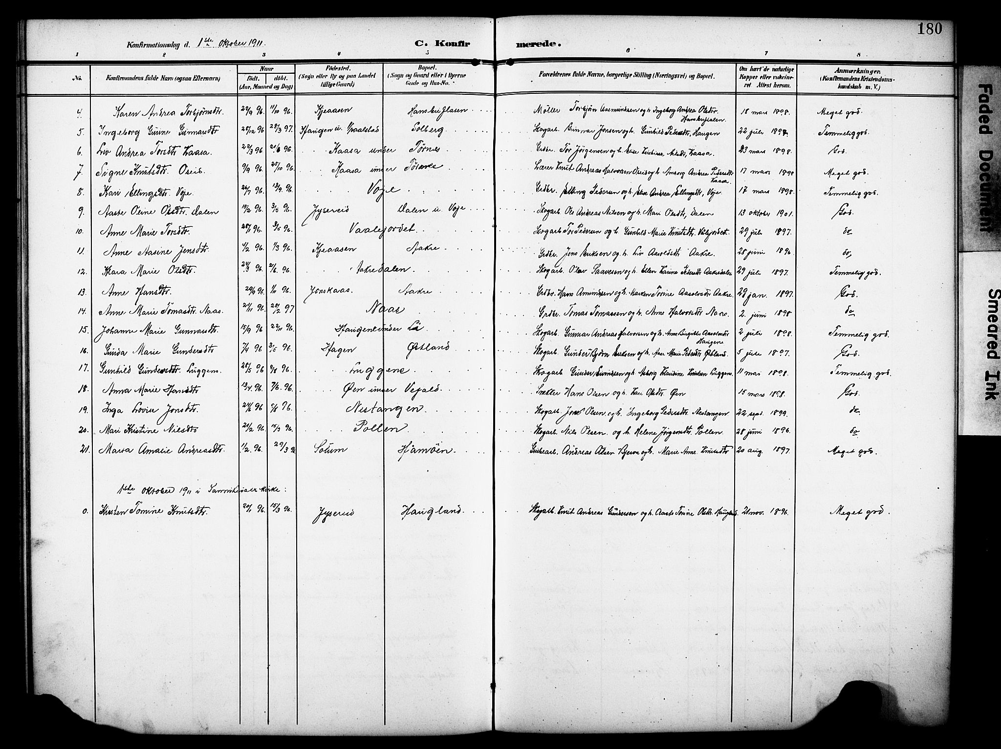 Drangedal kirkebøker, SAKO/A-258/G/Ga/L0004: Parish register (copy) no. I 4, 1901-1933, p. 180