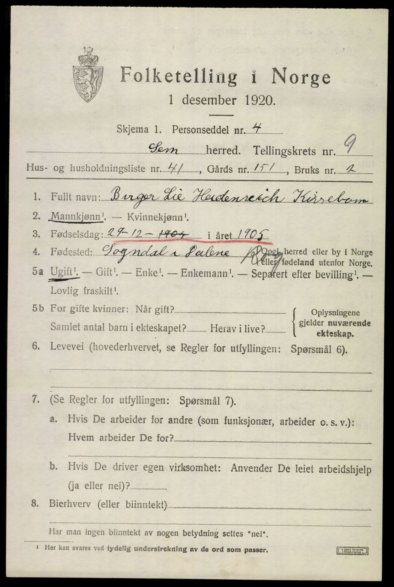 SAKO, 1920 census for Sem, 1920, p. 12979